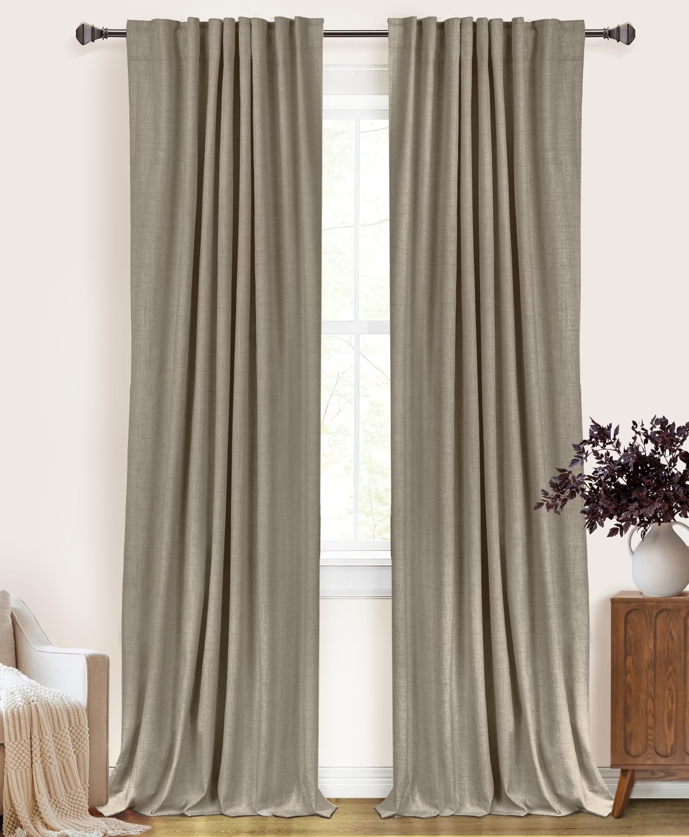 Linen Blackout Curtains 50x120" Moss Green, 2 Panels