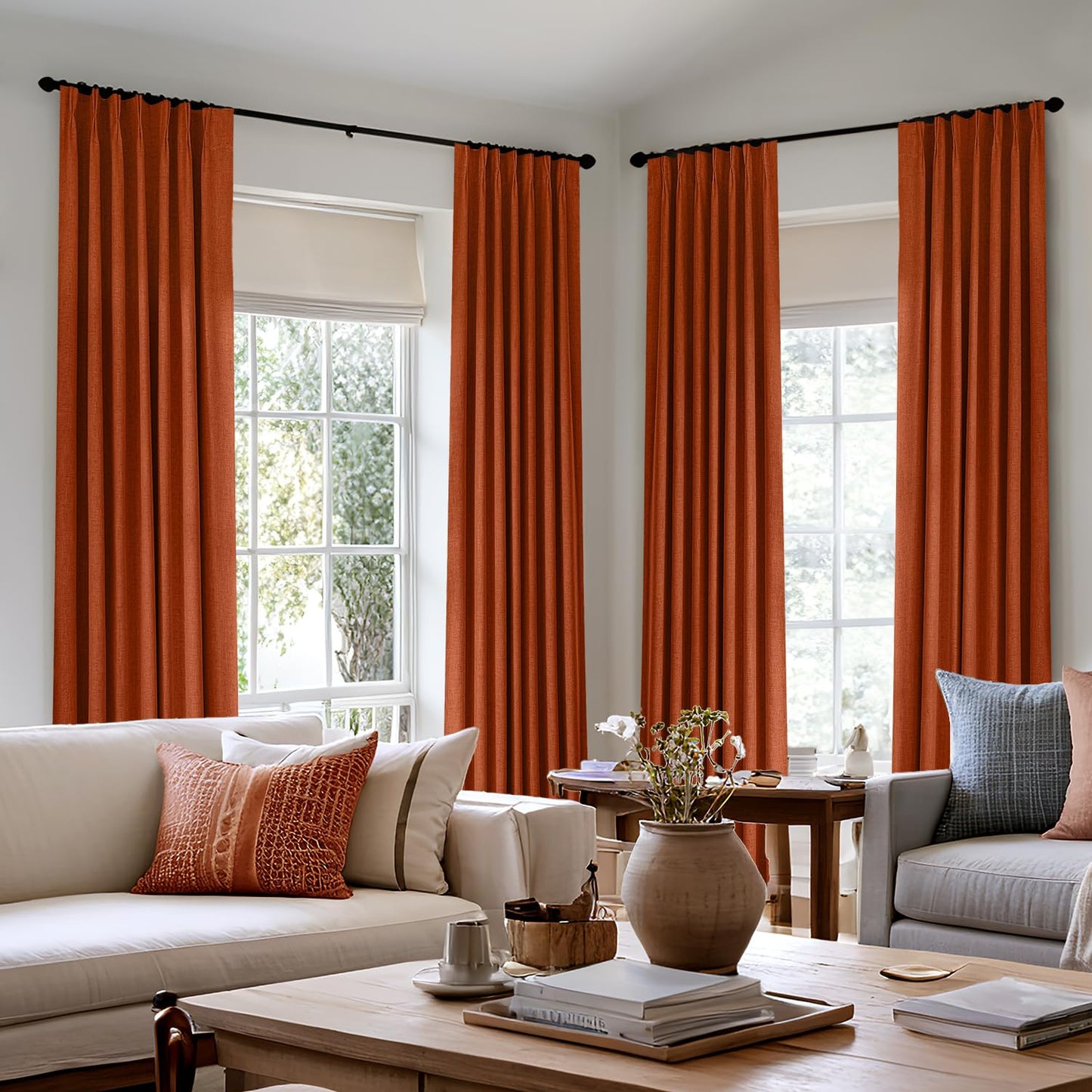 MIULEE Blackout Linen Curtains 96" 2 Panels