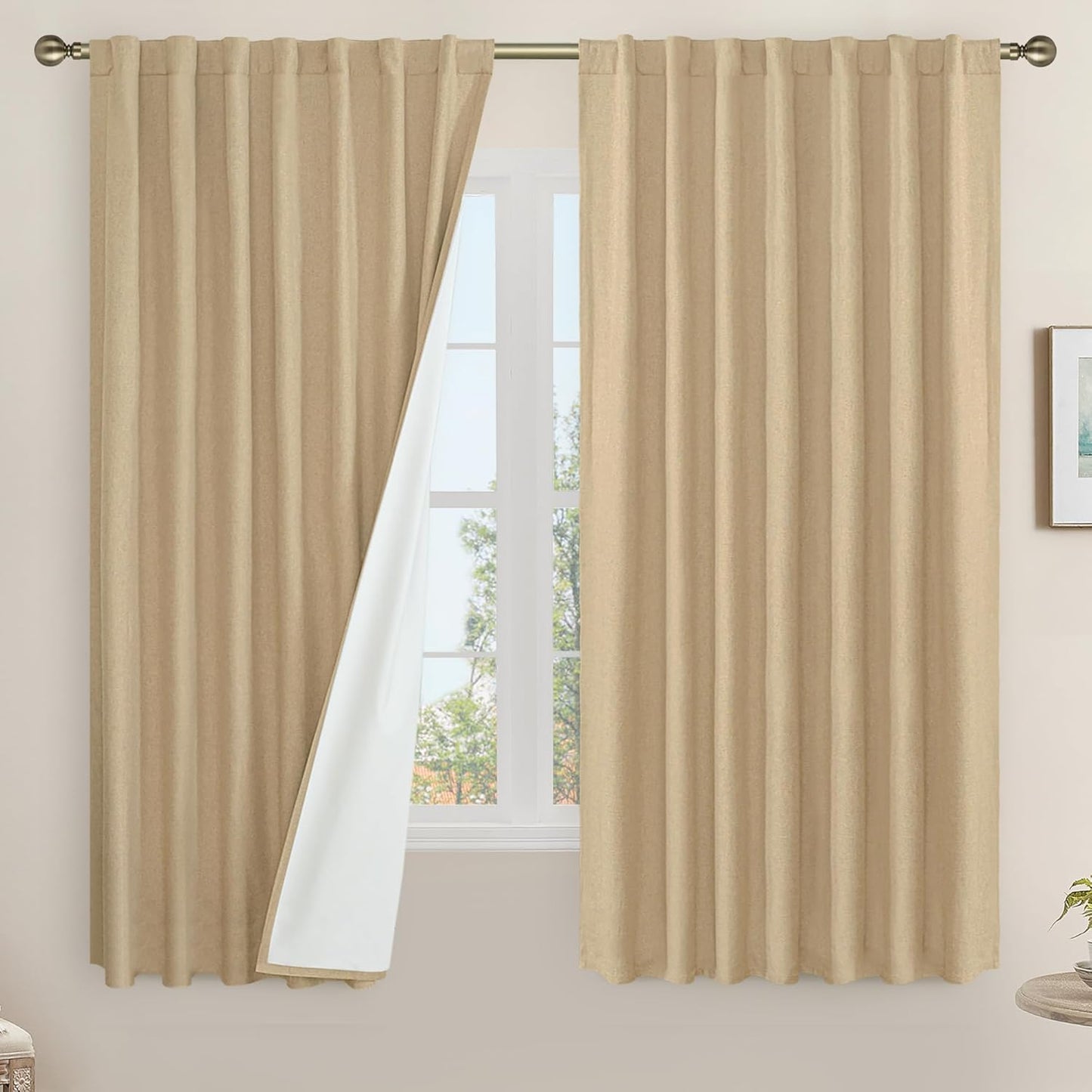 LAMIT Linen Blackout Curtains 60x84" Taupe, 2 Panels