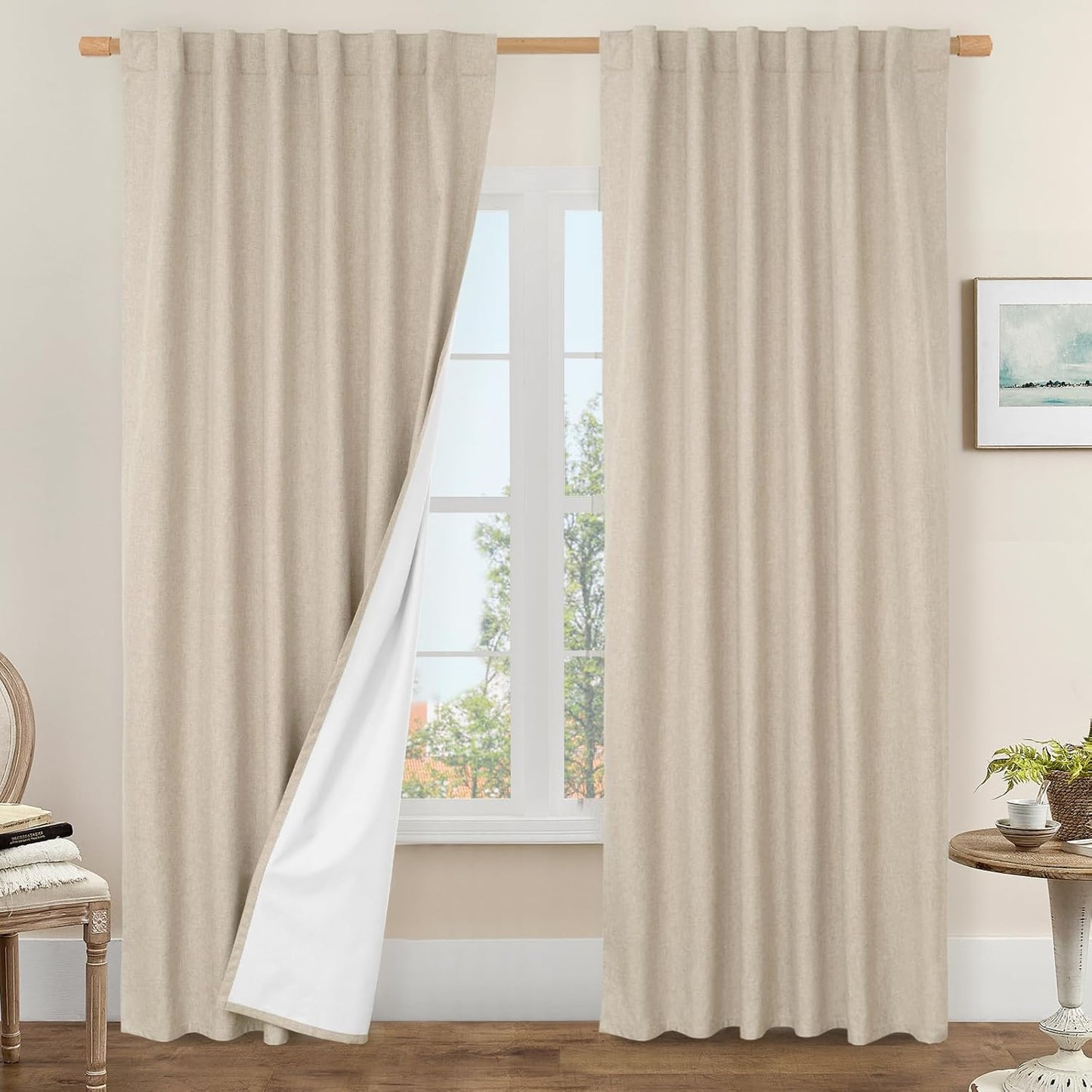 LAMIT Linen Blackout Curtains 60x84" Taupe, 2 Panels