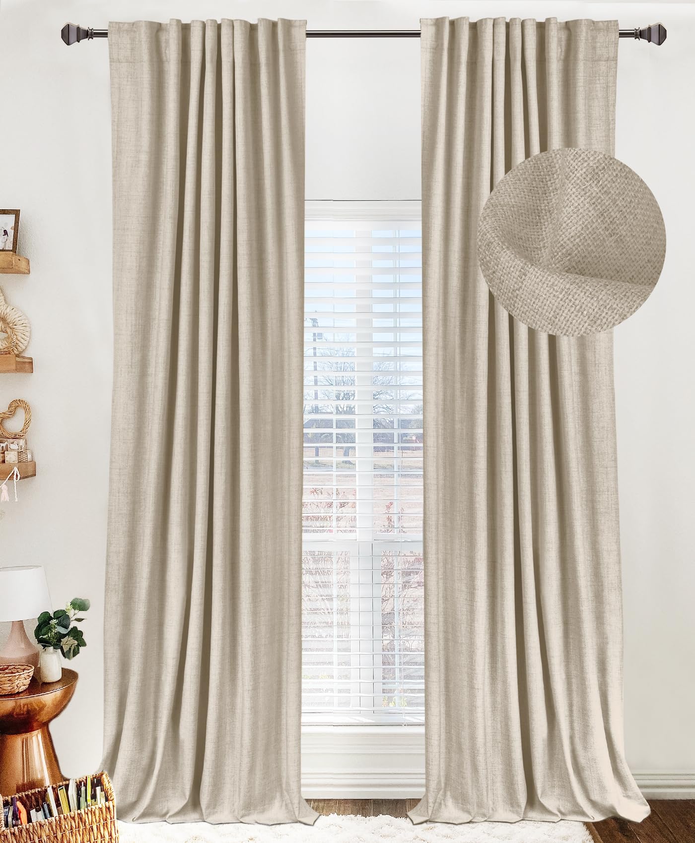 Linen Blackout Curtains 50x120" Moss Green, 2 Panels