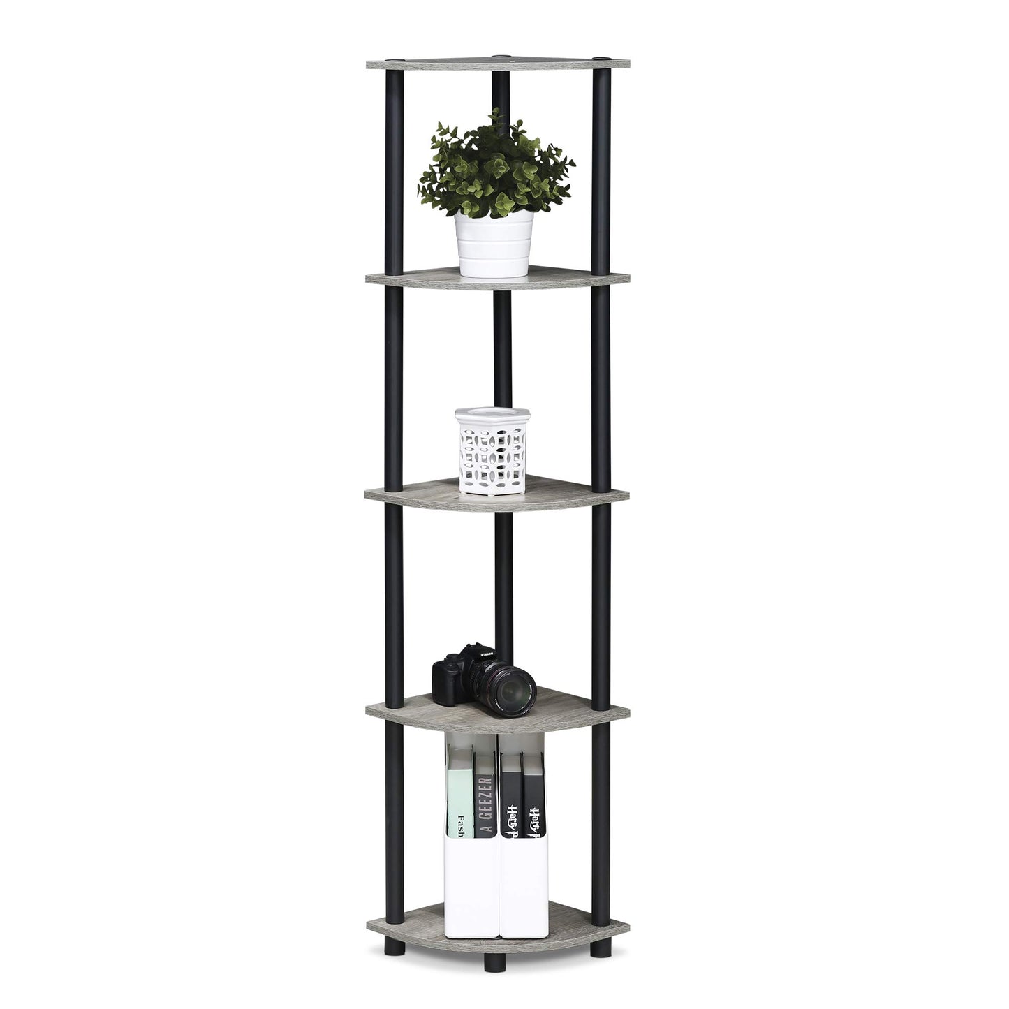 Furinno 5-Tier Corner Shelf, Espresso/Black