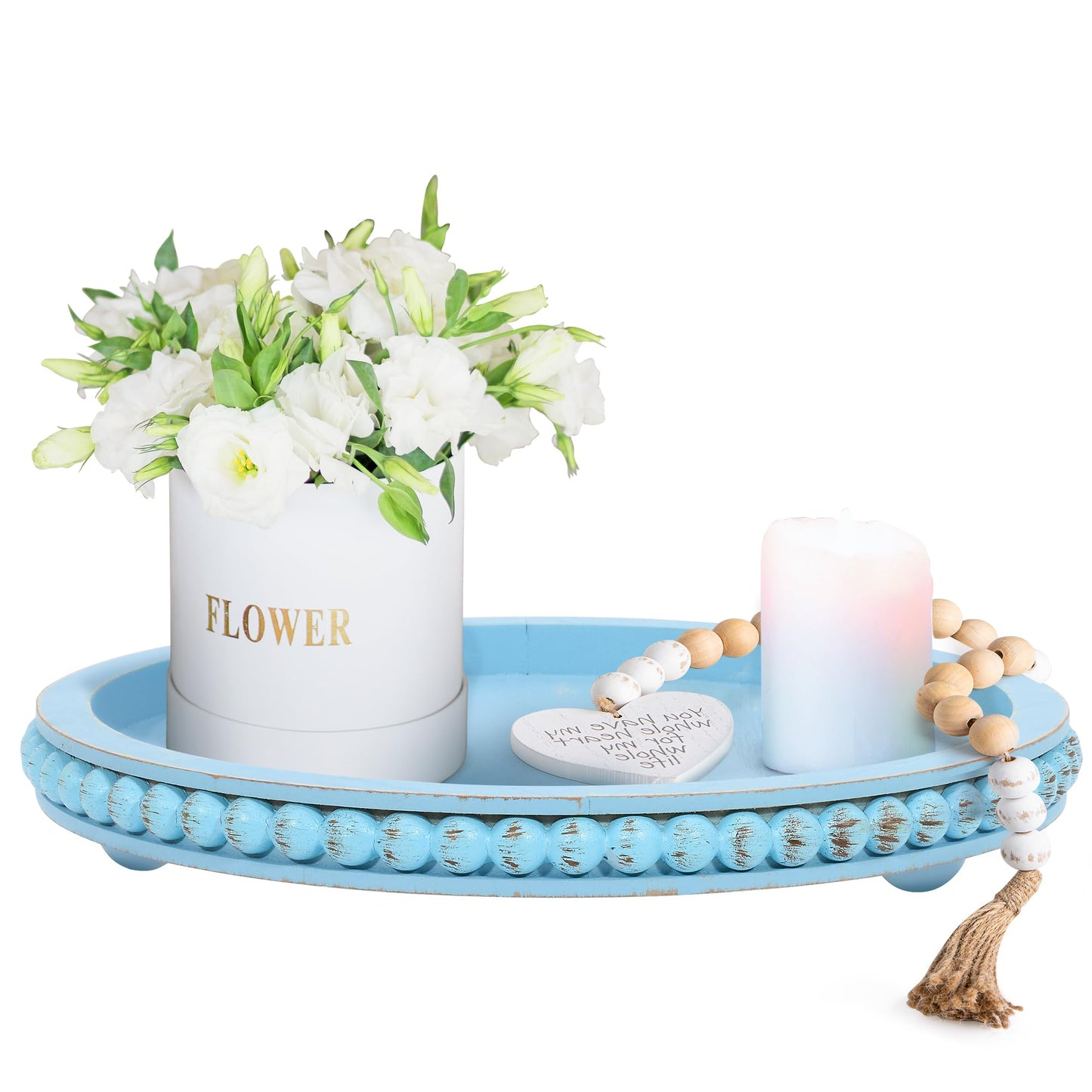 HPC Decor Round White Wood Tray, 12"