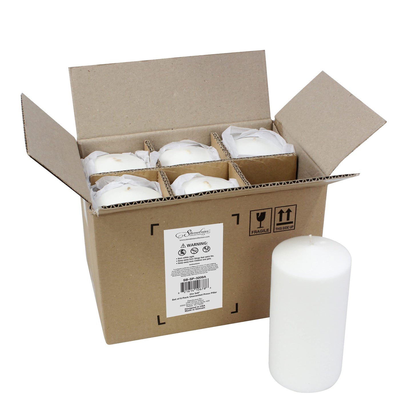 Stonebriar Unscented White Pillar Candles, 6-Pack, 3"x6"