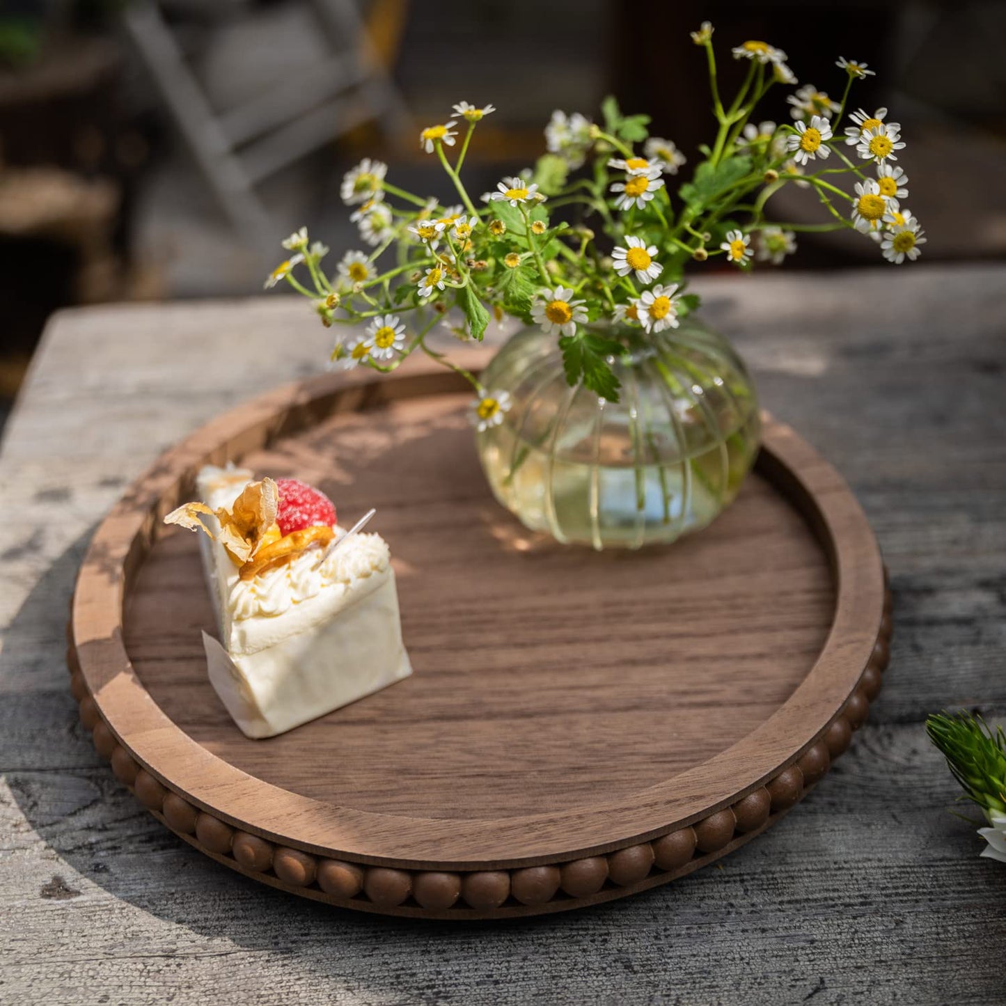 HPC Decor Round White Wood Tray, 12"