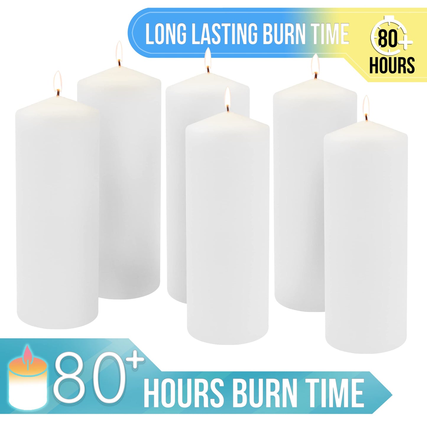 Stonebriar Unscented White Pillar Candles, 6-Pack, 3"x6"