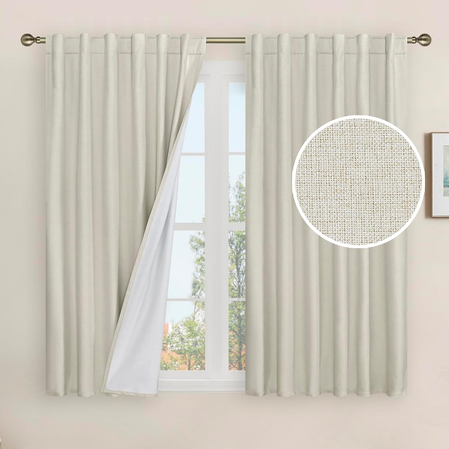 LAMIT Linen Blackout Curtains 60x84" Taupe, 2 Panels