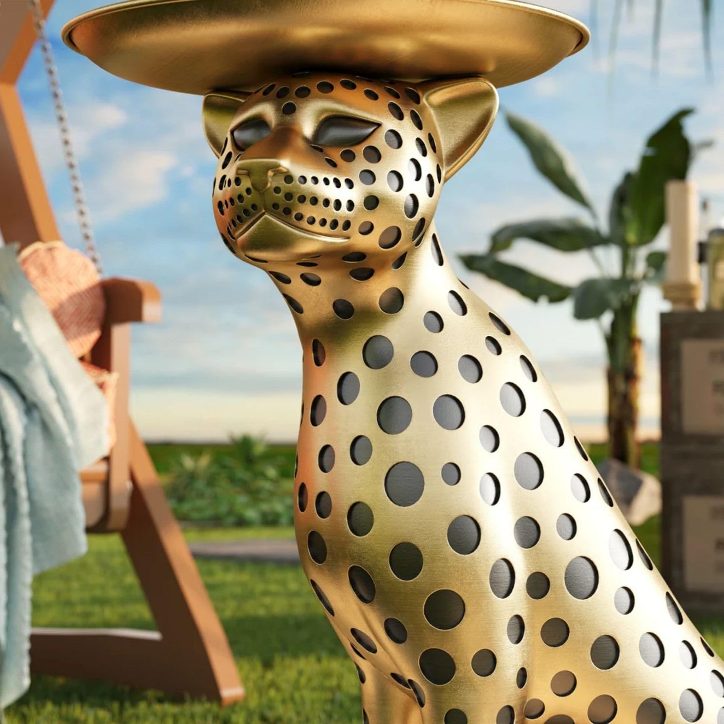 LOVEDIMA Gold Panther Statue 24.2"