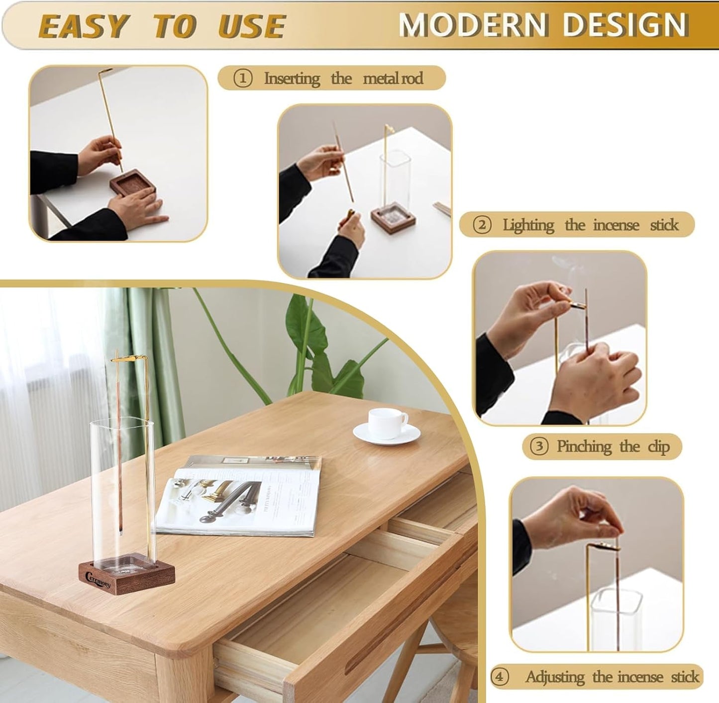 Wooden Incense Holder with Sticks Set