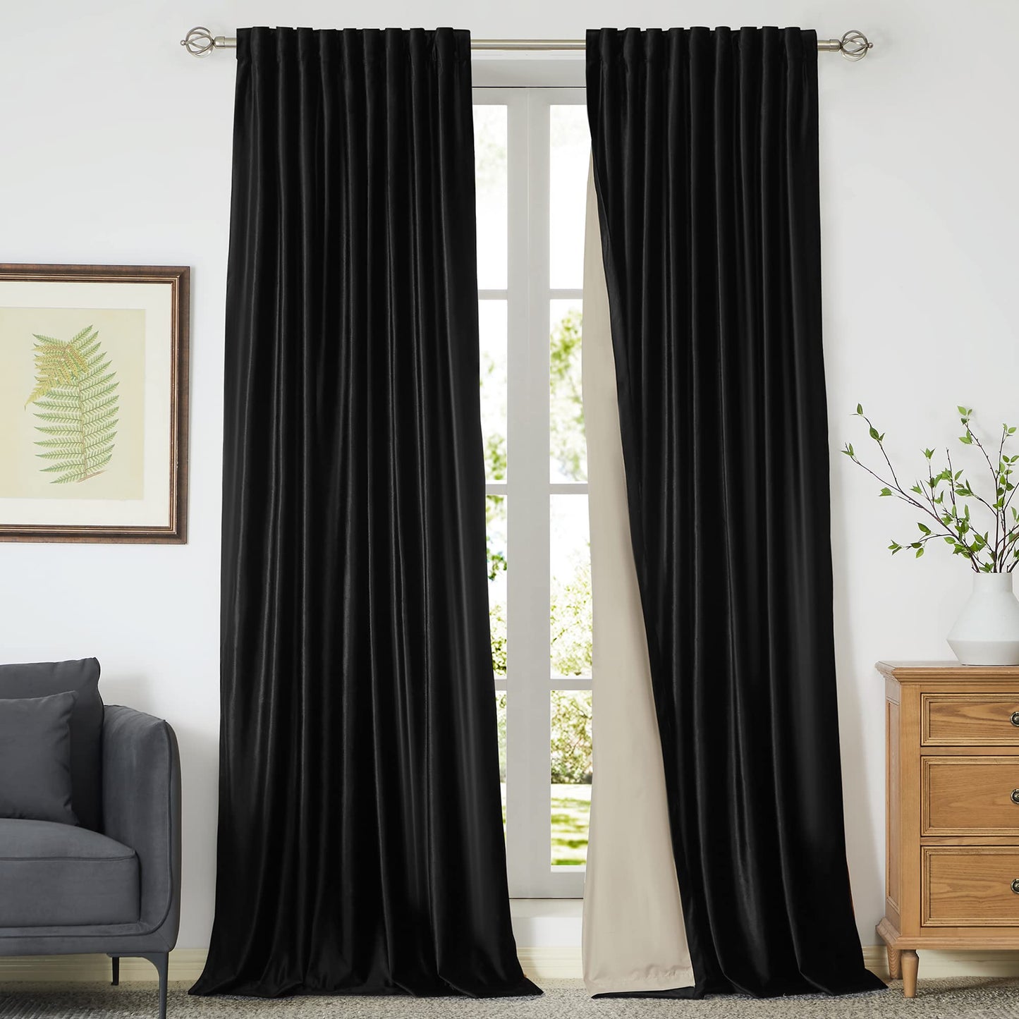 100% Blackout Ivory Off White Velvet Curtains