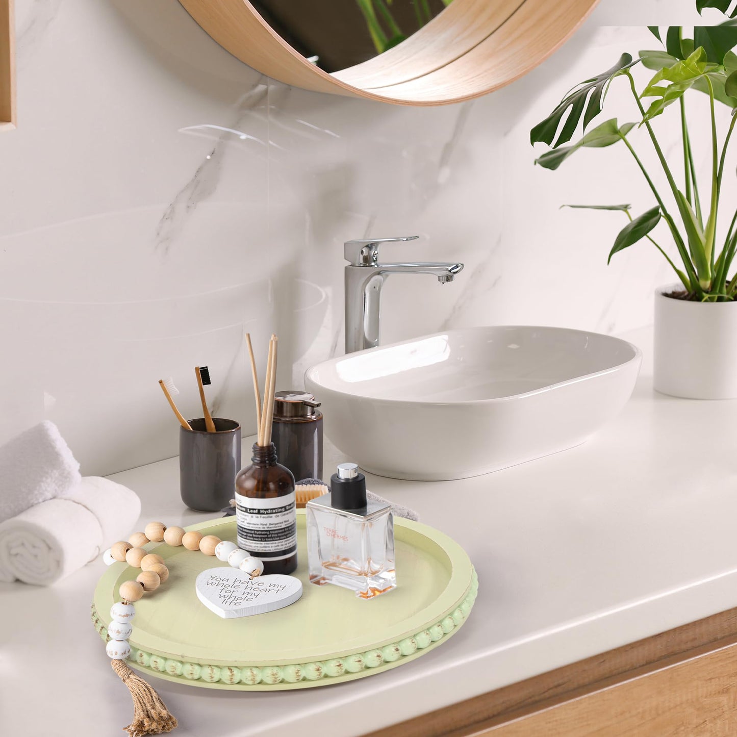 HPC Decor Round White Wood Tray, 12"