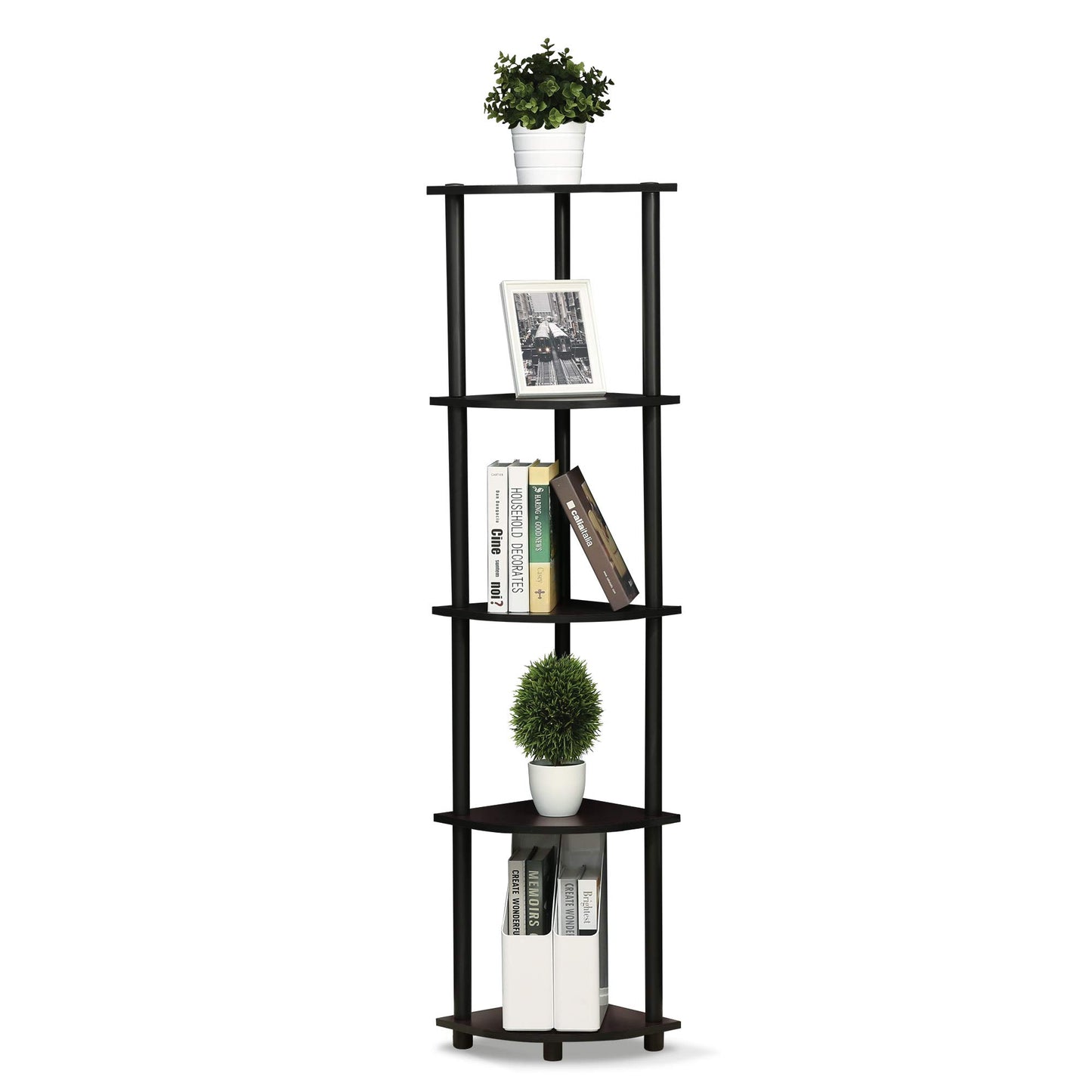 Furinno 5-Tier Corner Shelf, Espresso/Black