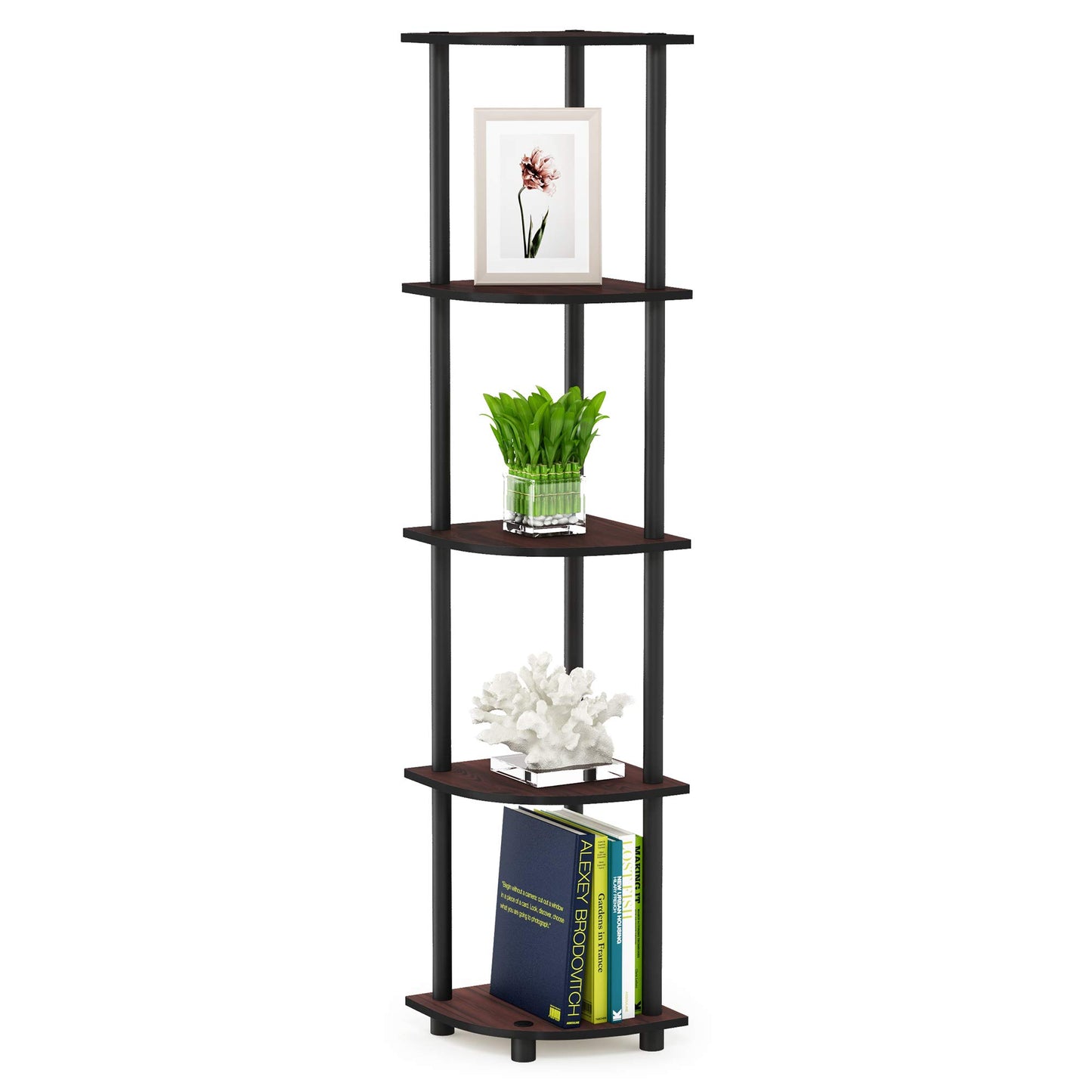 Furinno 5-Tier Corner Shelf, Espresso/Black