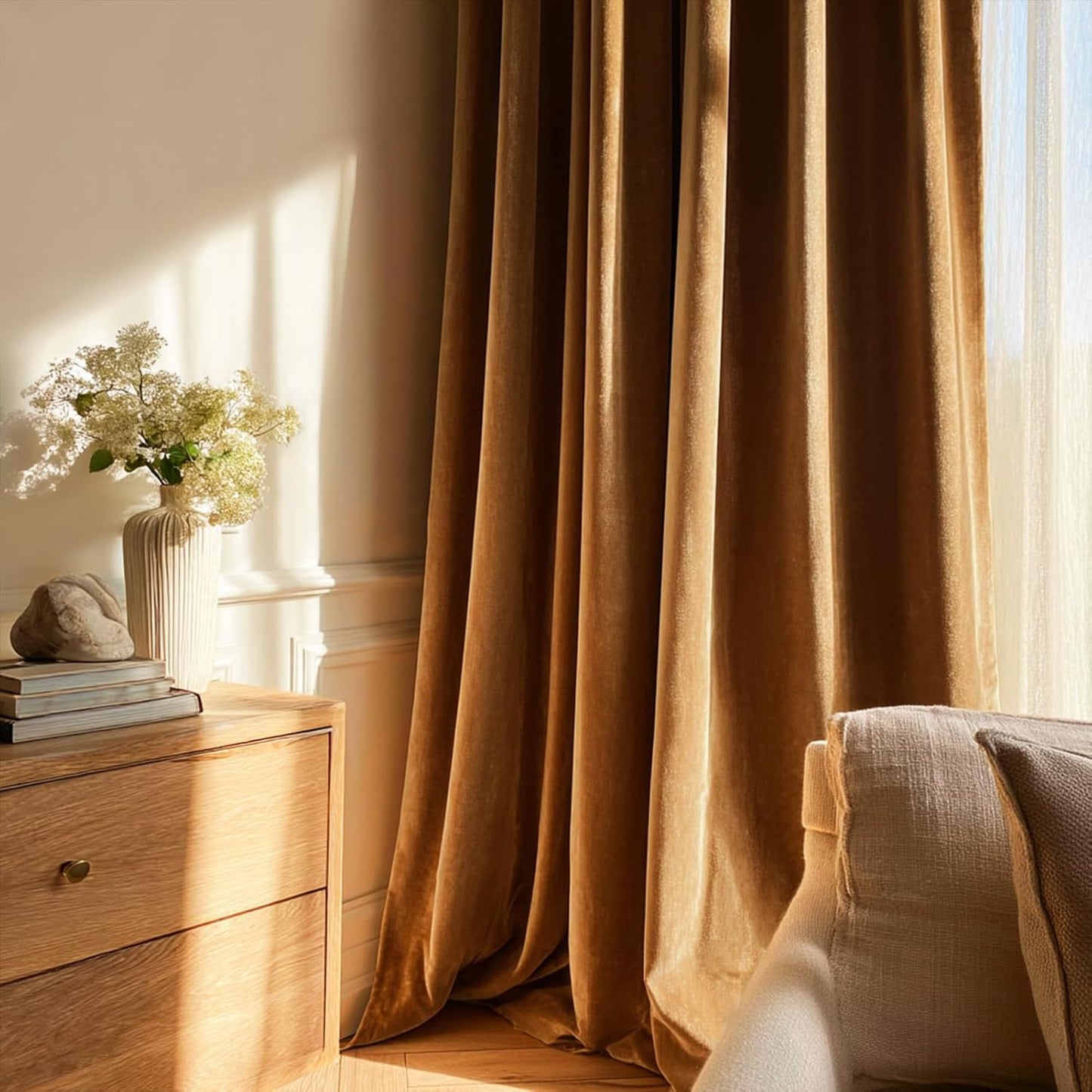 Cream Velvet Blackout Curtains 108", Set of 2