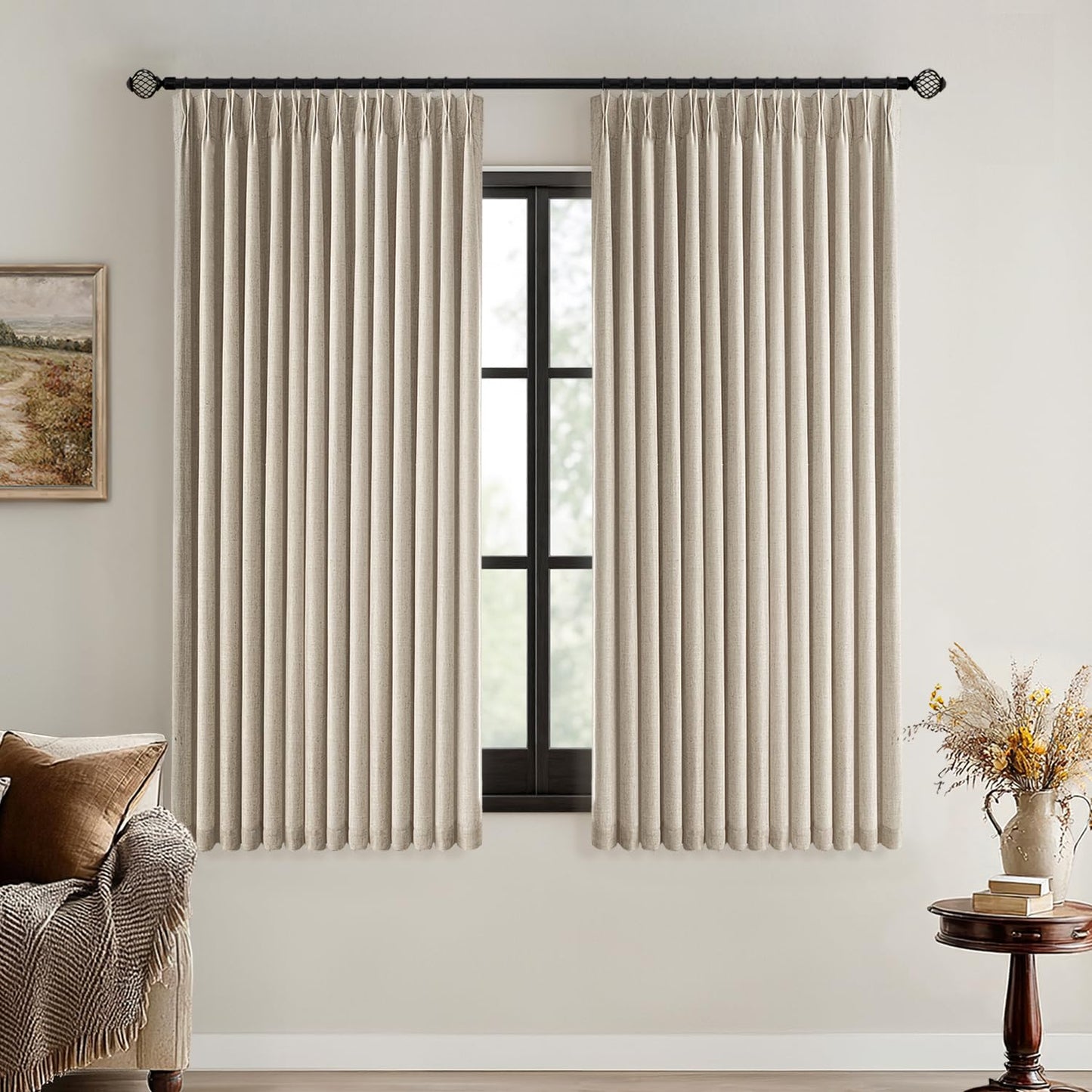 MIULEE Blackout Linen Curtains 96" 2 Panels