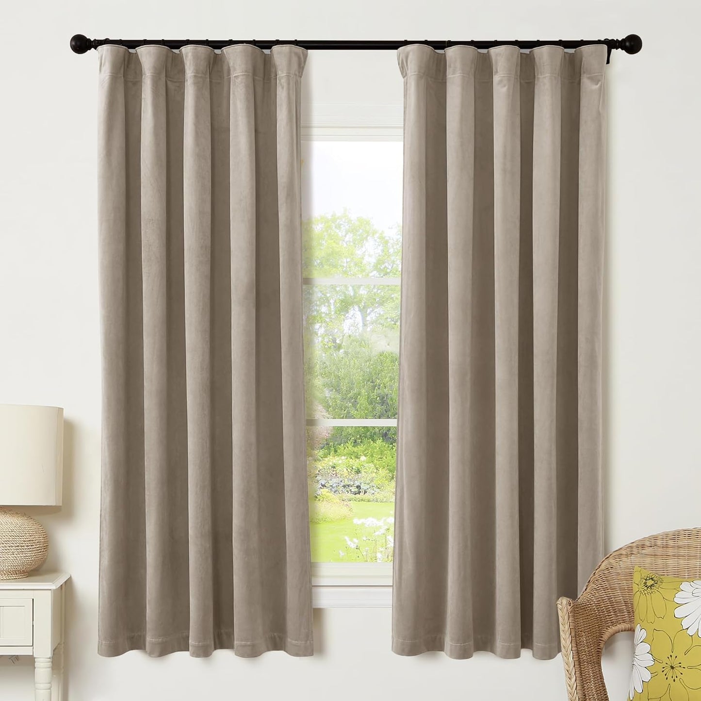 RYB HOME Velvet Curtains 52x108" Green, 2 Panels