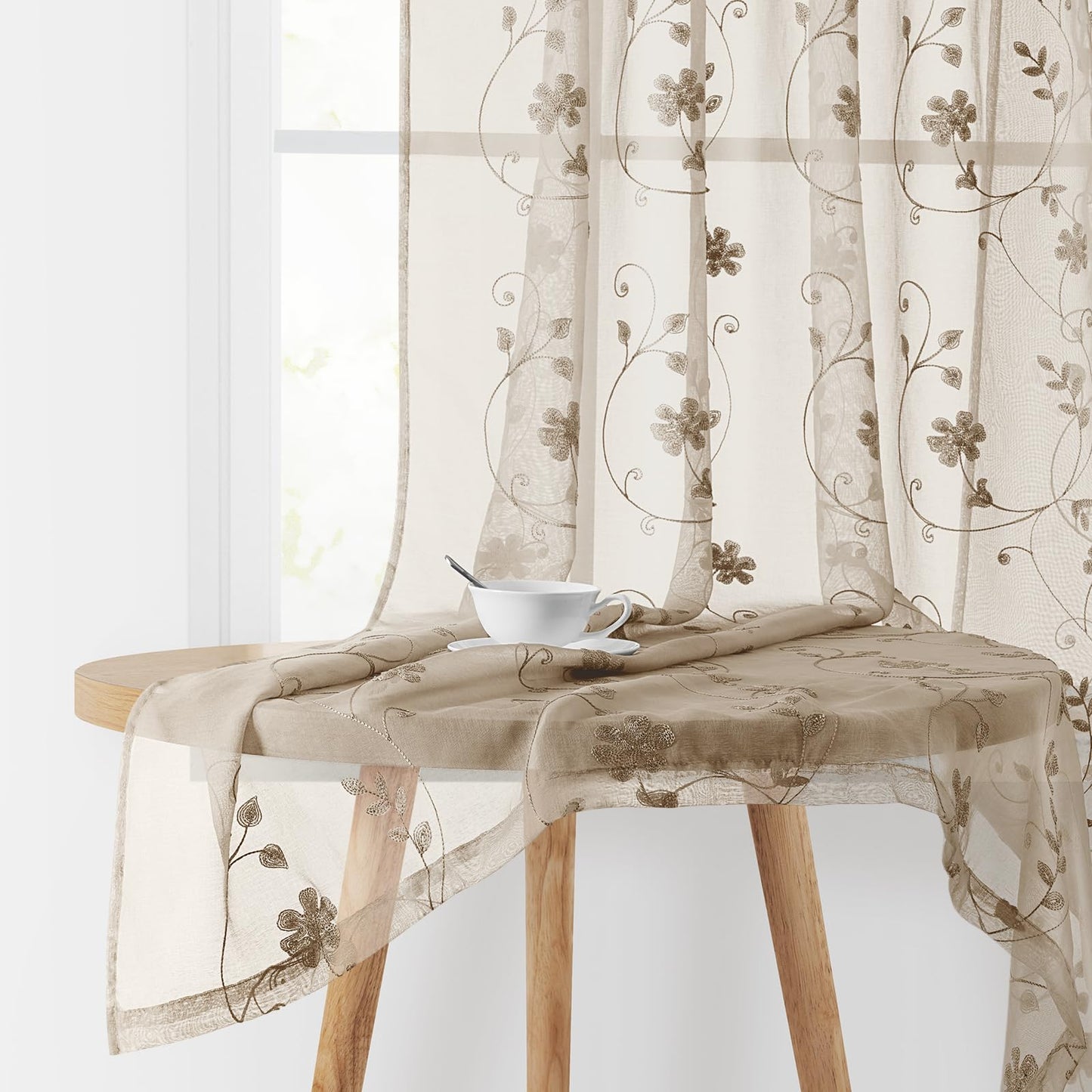 HOMEIDEAS Sheer Curtains 52x63" Green, 2 Panels