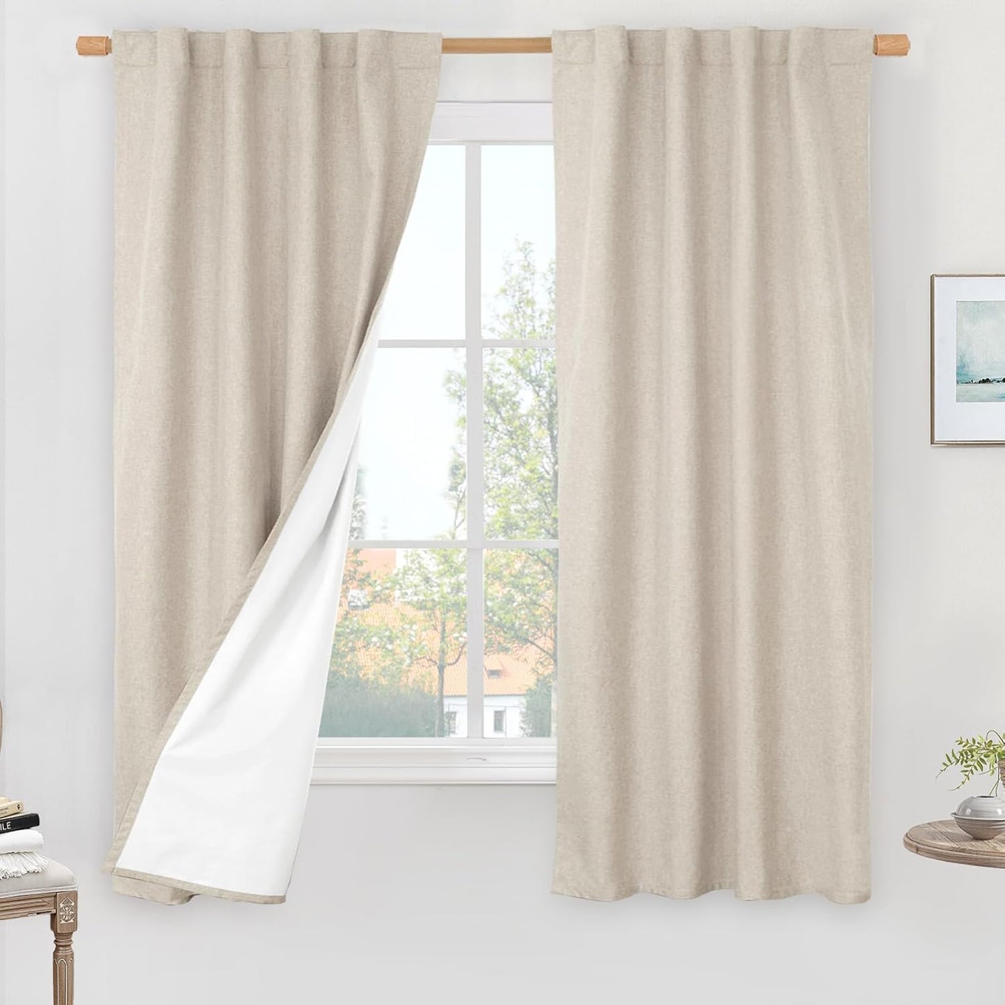 LAMIT Linen Blackout Curtains 60x84" Taupe, 2 Panels