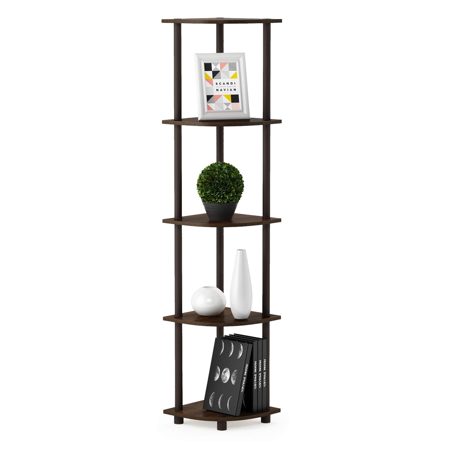 Furinno 5-Tier Corner Shelf, Espresso/Black