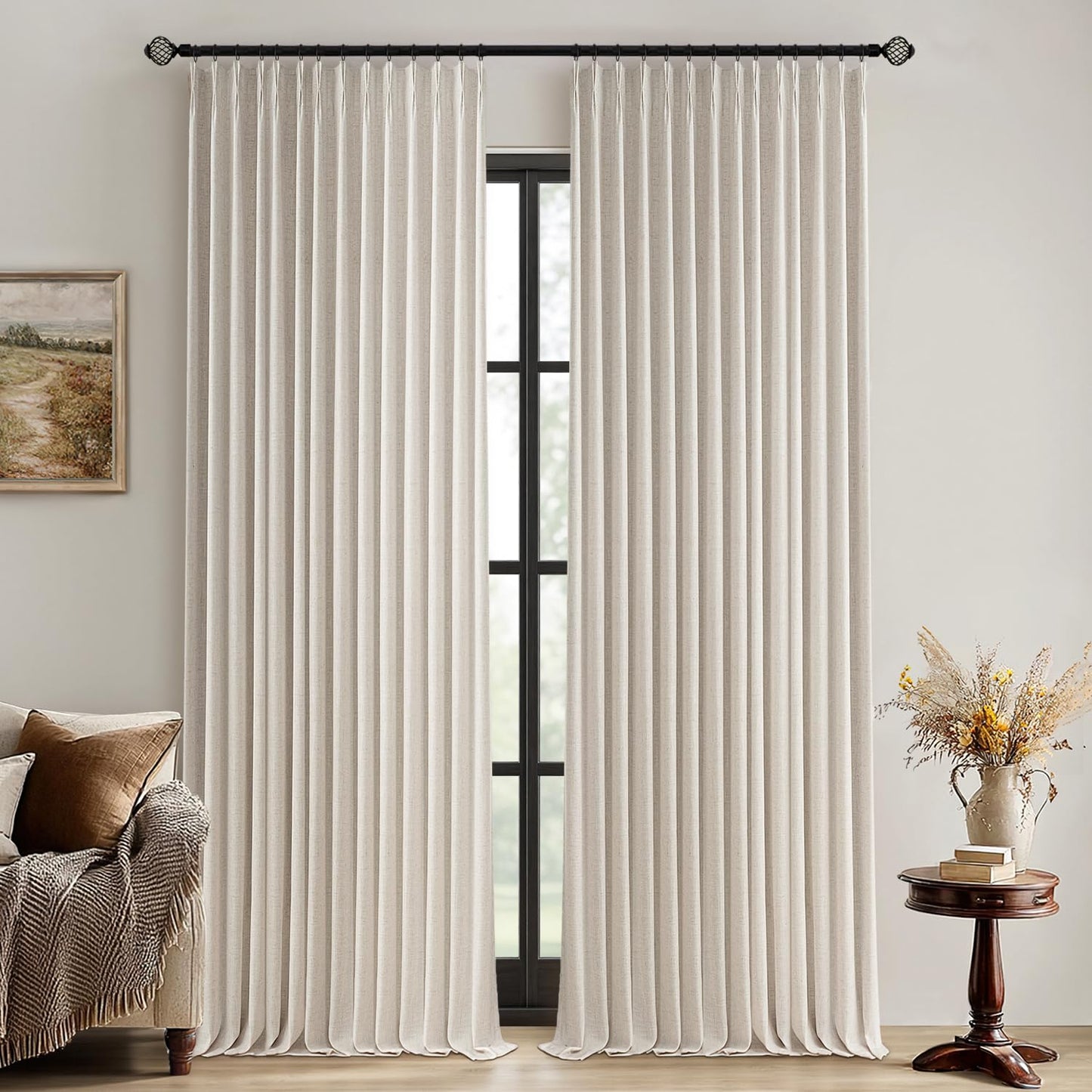 MIULEE Blackout Linen Curtains 96" 2 Panels