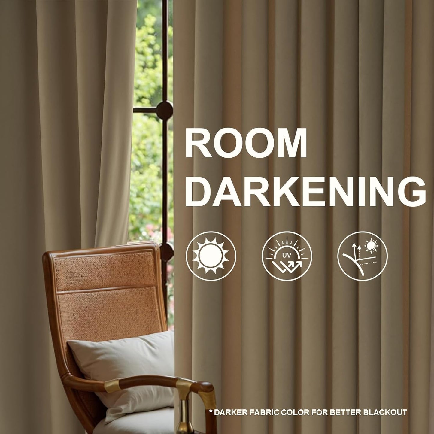 Cream Velvet Blackout Curtains 108", Set of 2