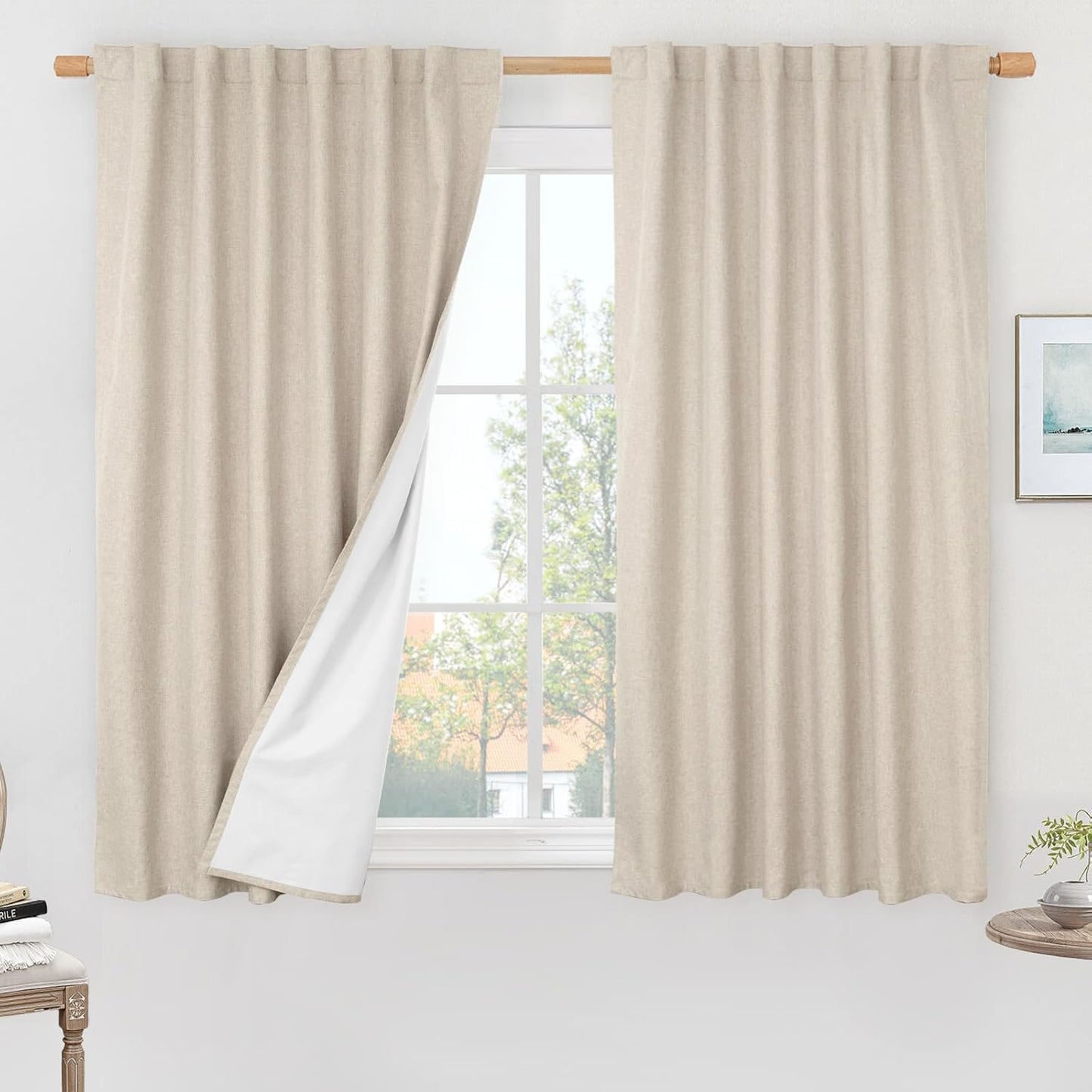 LAMIT Linen Blackout Curtains 60x84" Taupe, 2 Panels