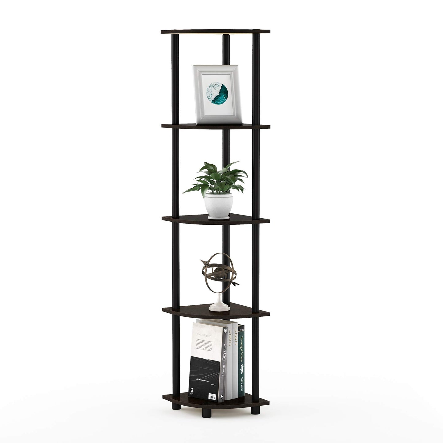 Furinno 5-Tier Corner Shelf, Espresso/Black