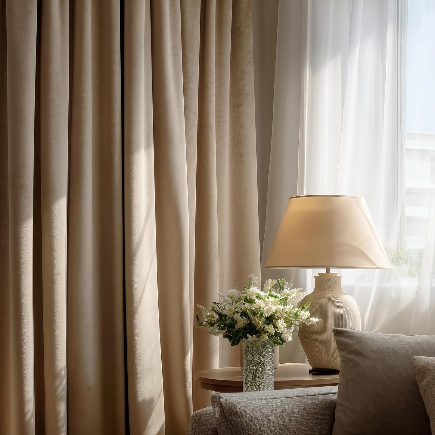 Cream Velvet Blackout Curtains 108", Set of 2
