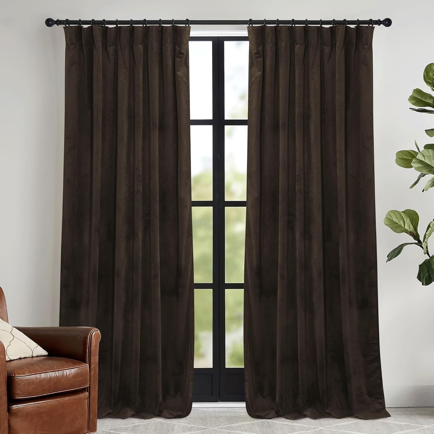 RYB HOME Velvet Curtains 52x108" Green, 2 Panels