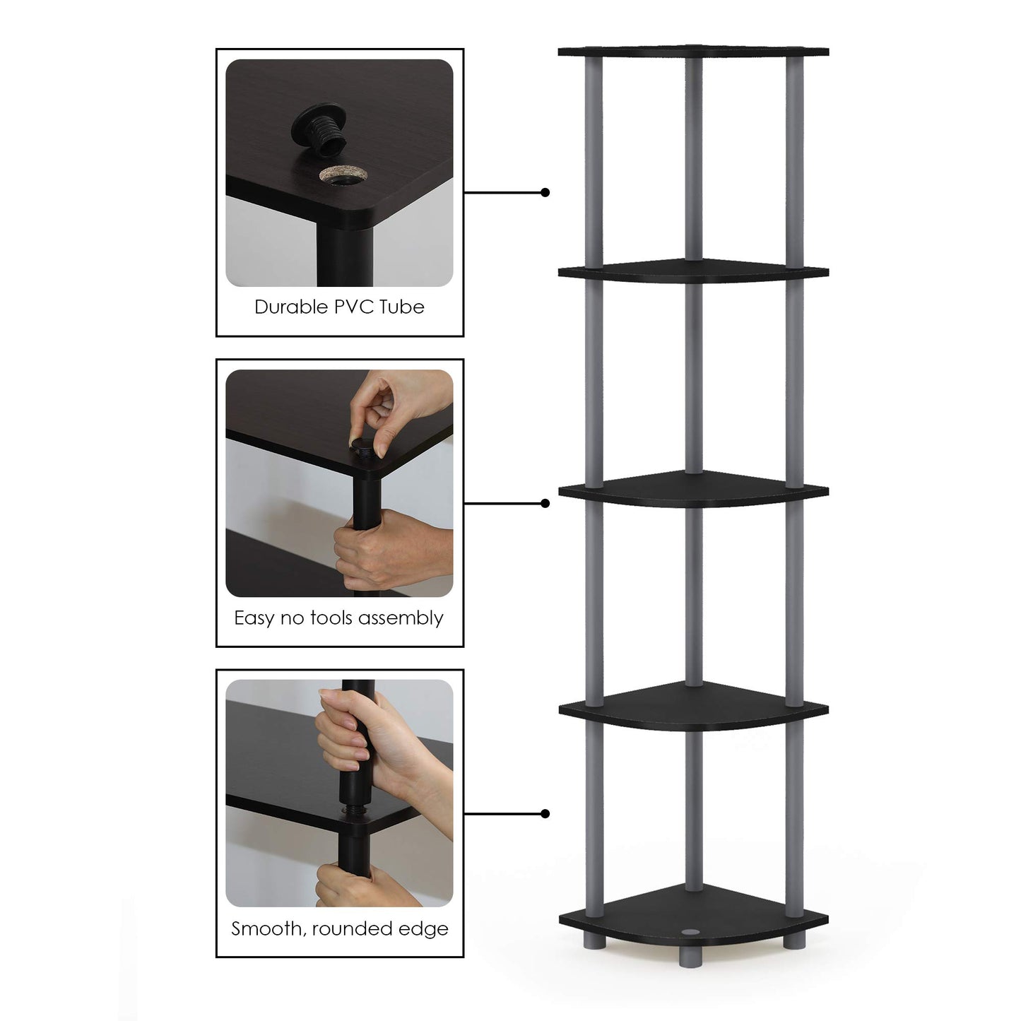 Furinno 5-Tier Corner Shelf, Espresso/Black
