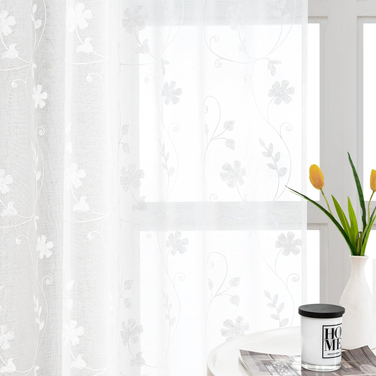 HOMEIDEAS Sheer Curtains 52x63" Green, 2 Panels