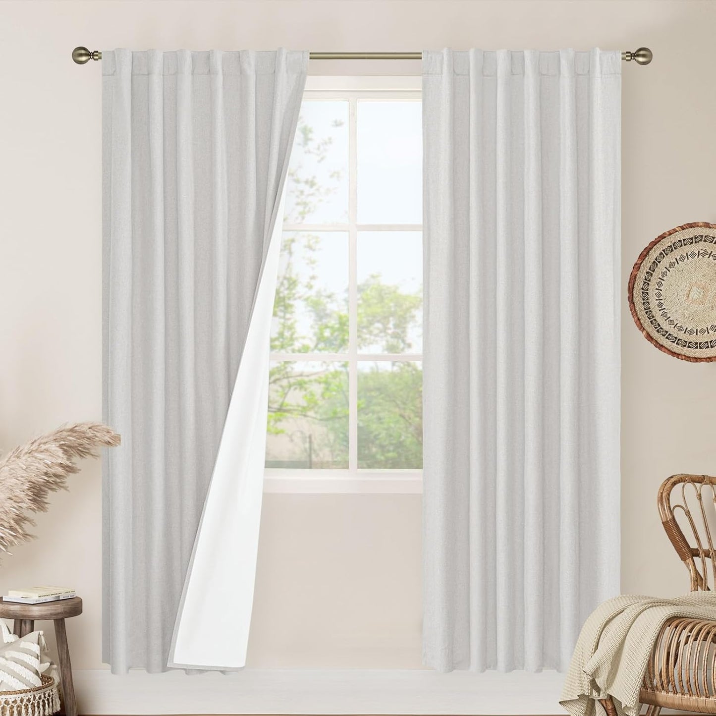 LAMIT Linen Blackout Curtains 60x84" Taupe, 2 Panels