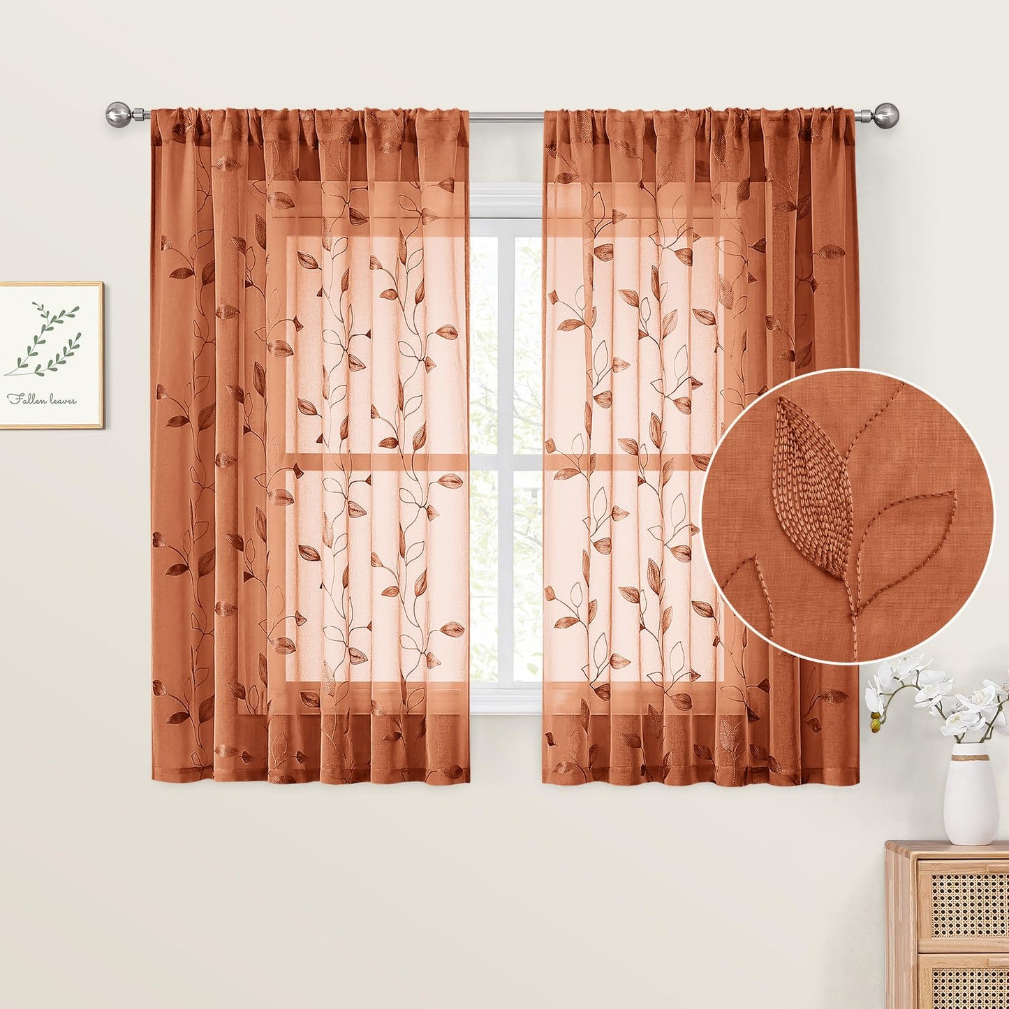 HOMEIDEAS Sheer Curtains 52x63" Green, 2 Panels