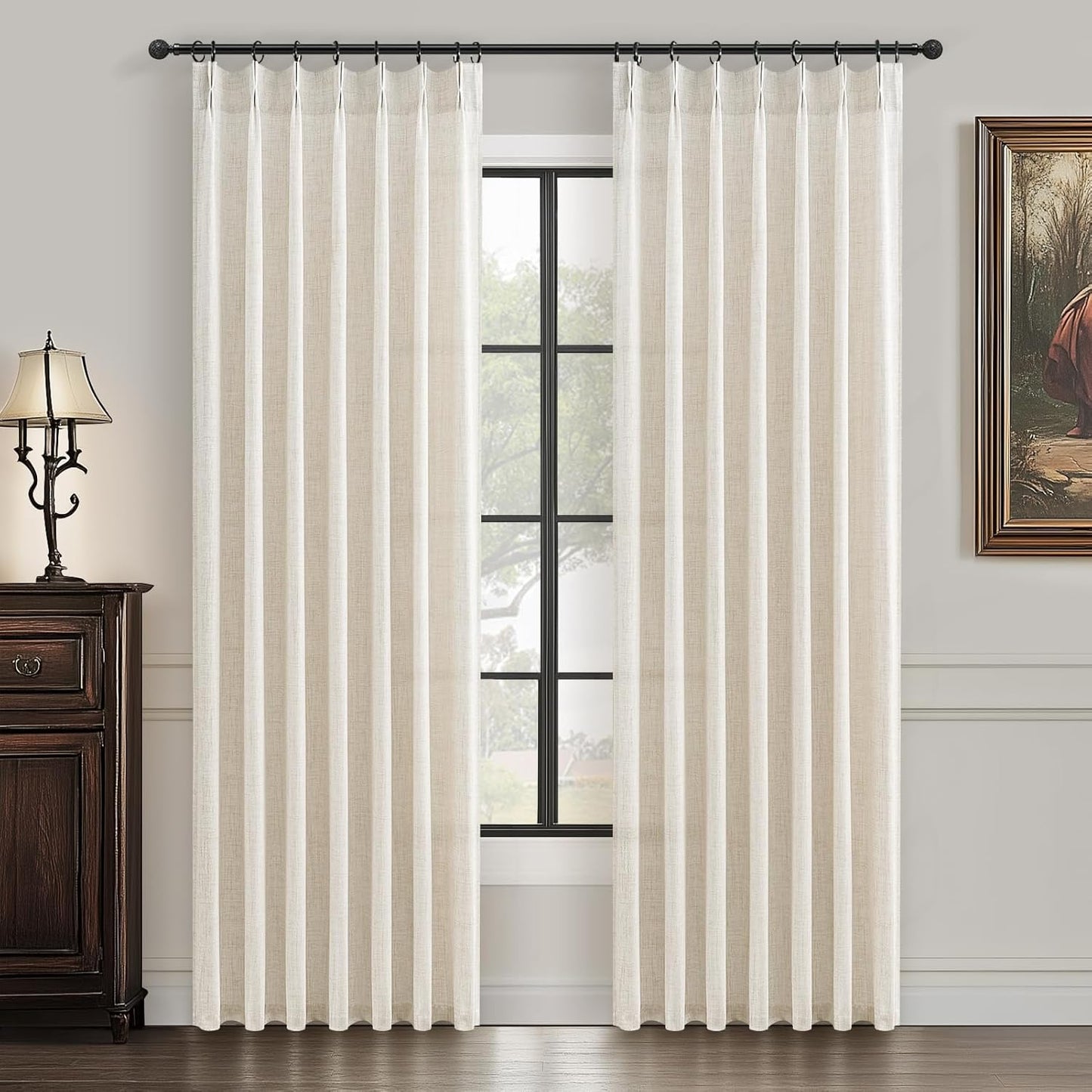 Rustic Linen Curtains, Oatmeal Beige 96" Set of 2