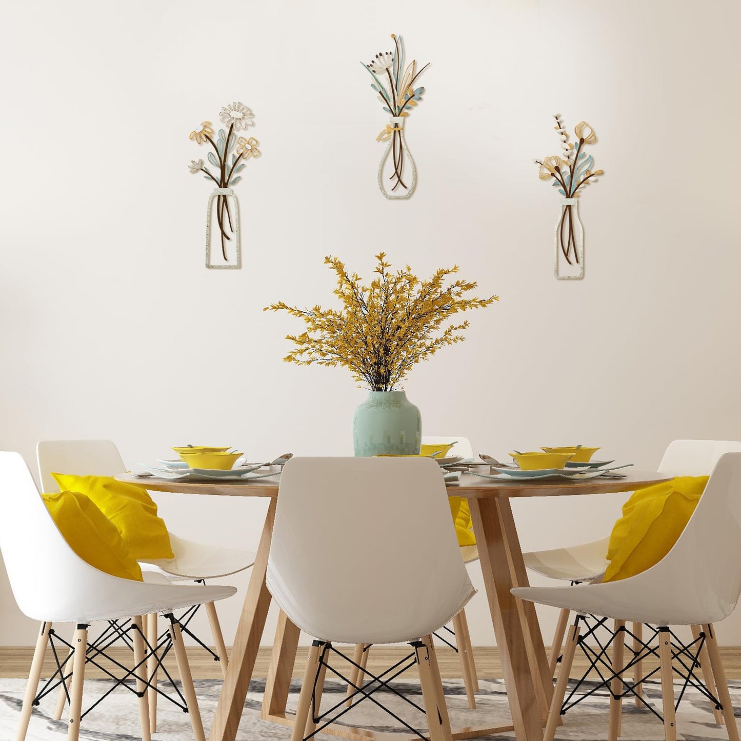 Pigort Metal Flower Wall Art, Beige, 3pcs