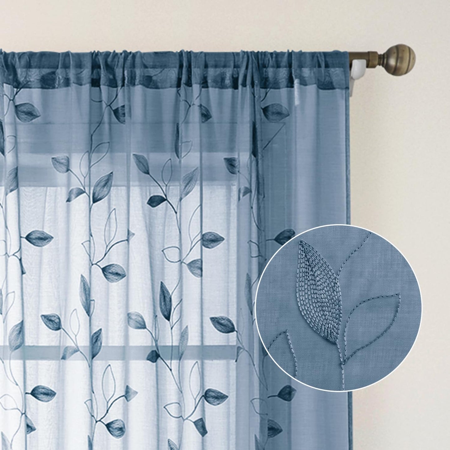 HOMEIDEAS Sheer Curtains 52x63" Green, 2 Panels