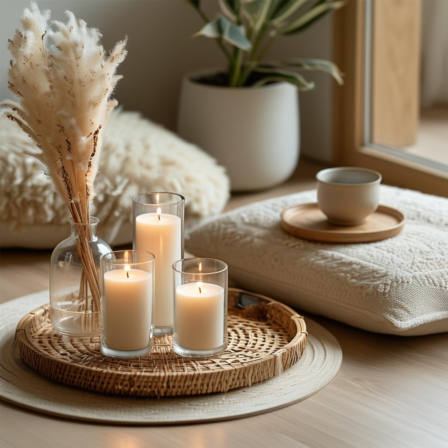 36-Pack White Pillar Candles with Glass Cylinder