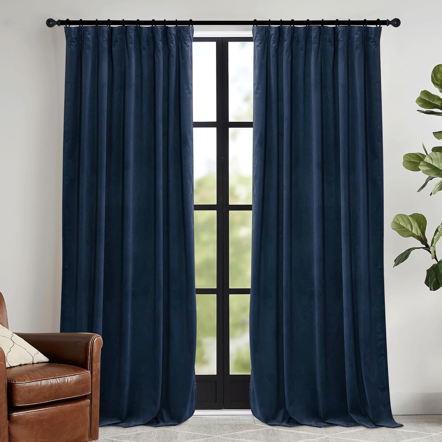 RYB HOME Velvet Curtains 52x108" Green, 2 Panels