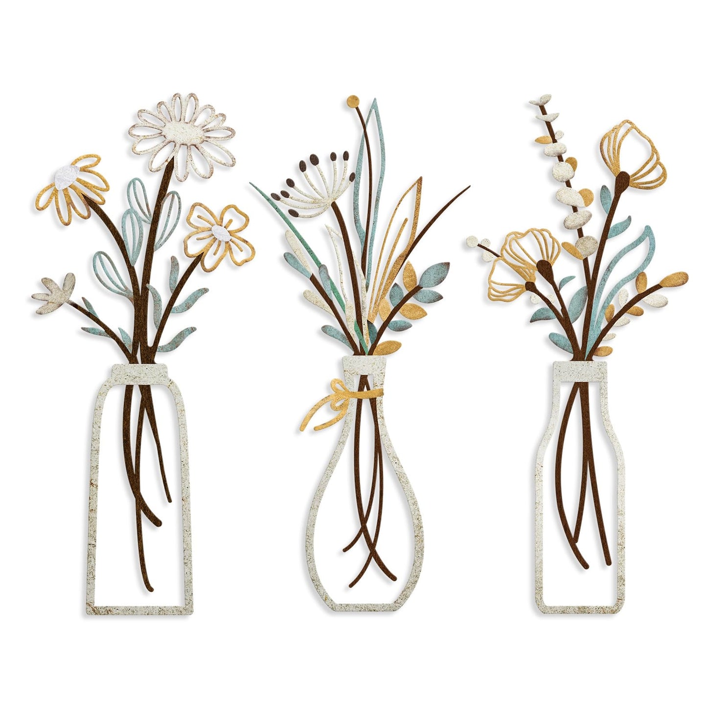 Pigort Metal Flower Wall Art, Beige, 3pcs