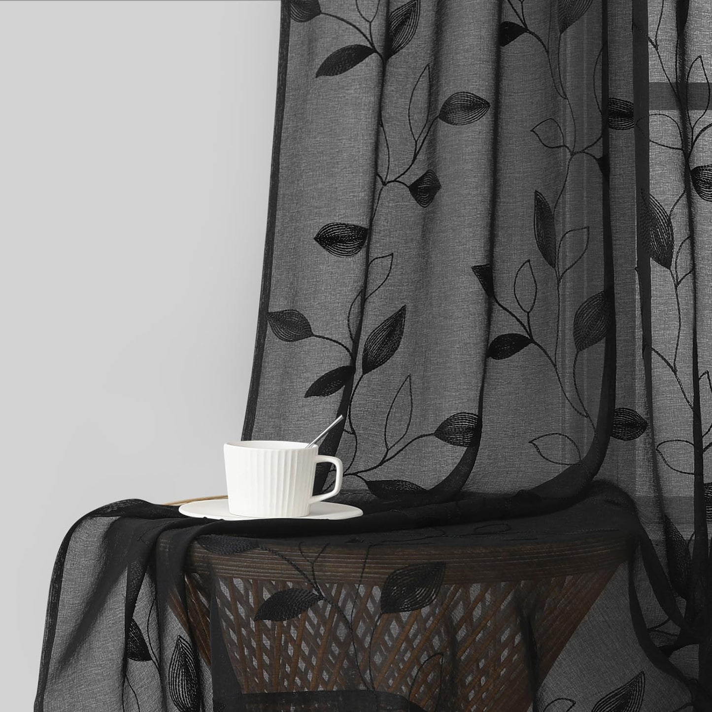 HOMEIDEAS Sheer Curtains 52x63" Green, 2 Panels