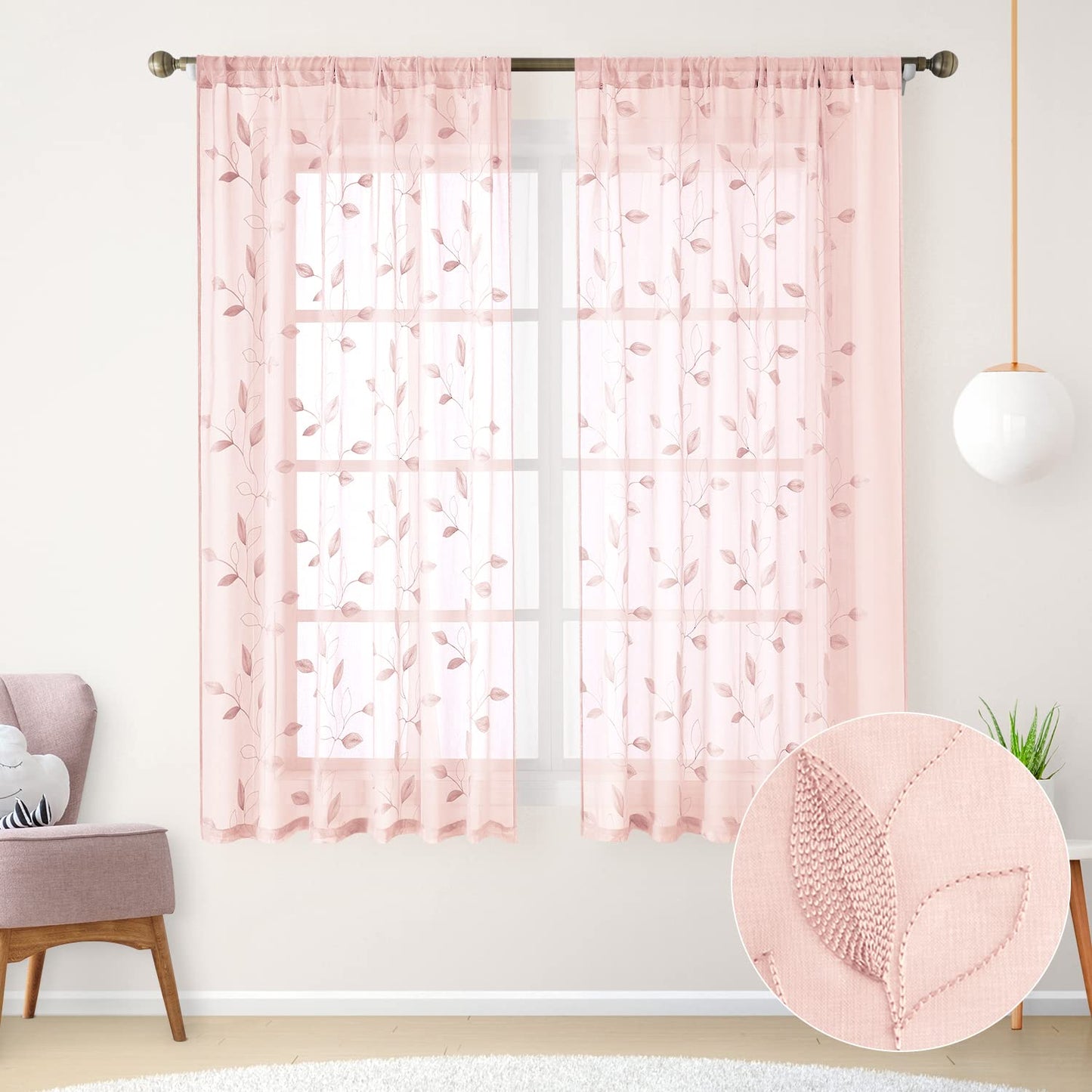HOMEIDEAS Sheer Curtains 52x63" Green, 2 Panels