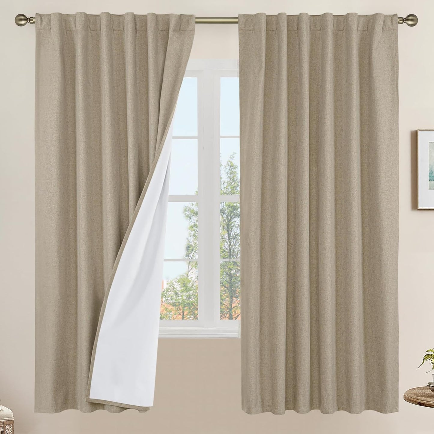 LAMIT Linen Blackout Curtains 60x84" Taupe, 2 Panels