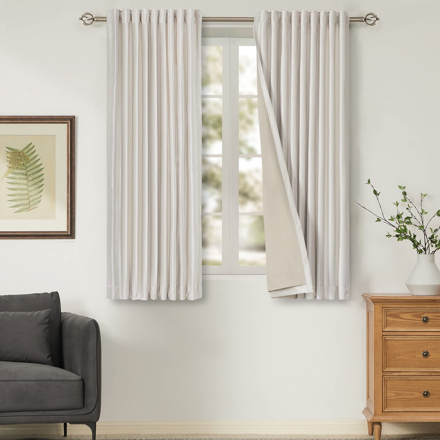 100% Blackout Ivory Off White Velvet Curtains