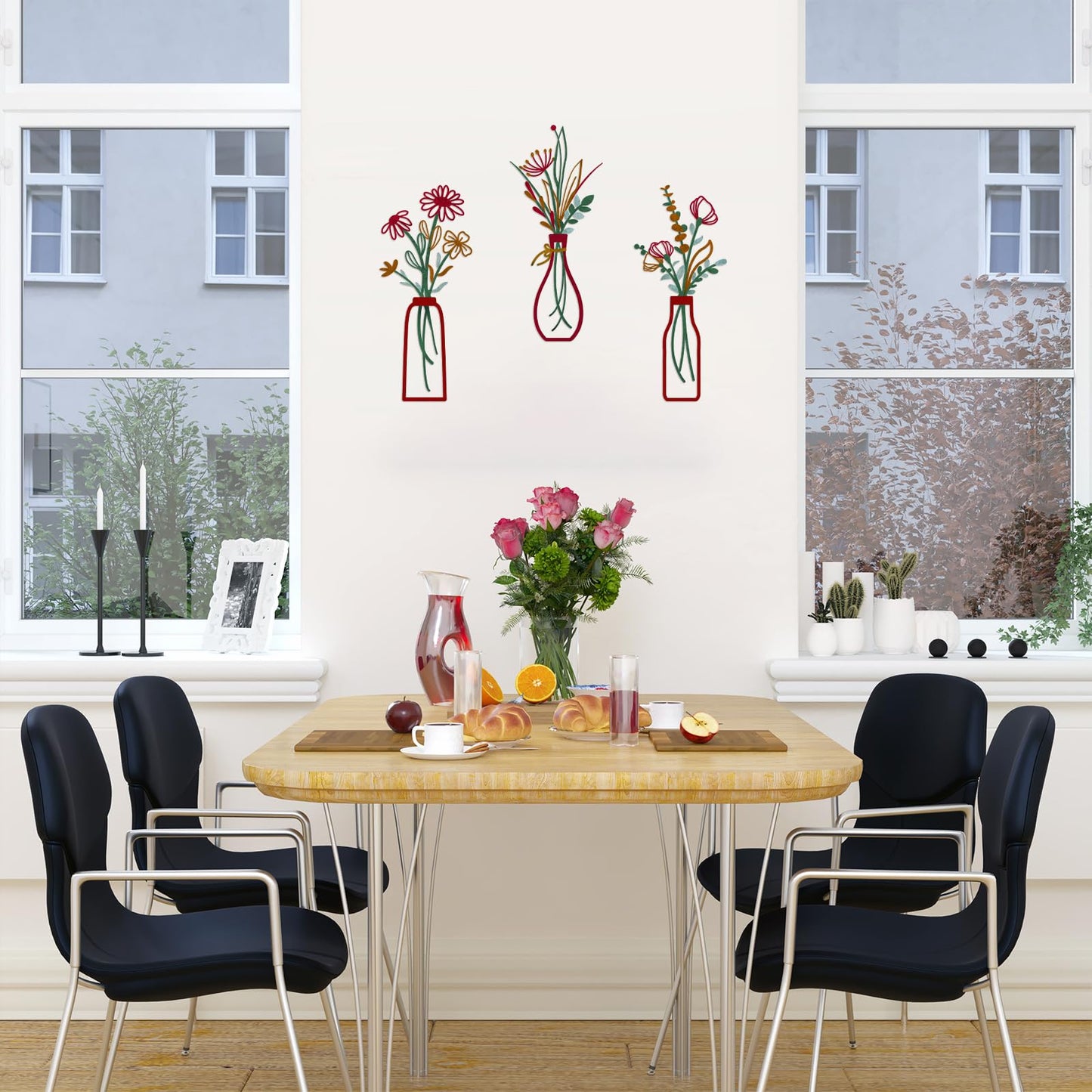 Pigort Metal Flower Wall Art, Beige, 3pcs