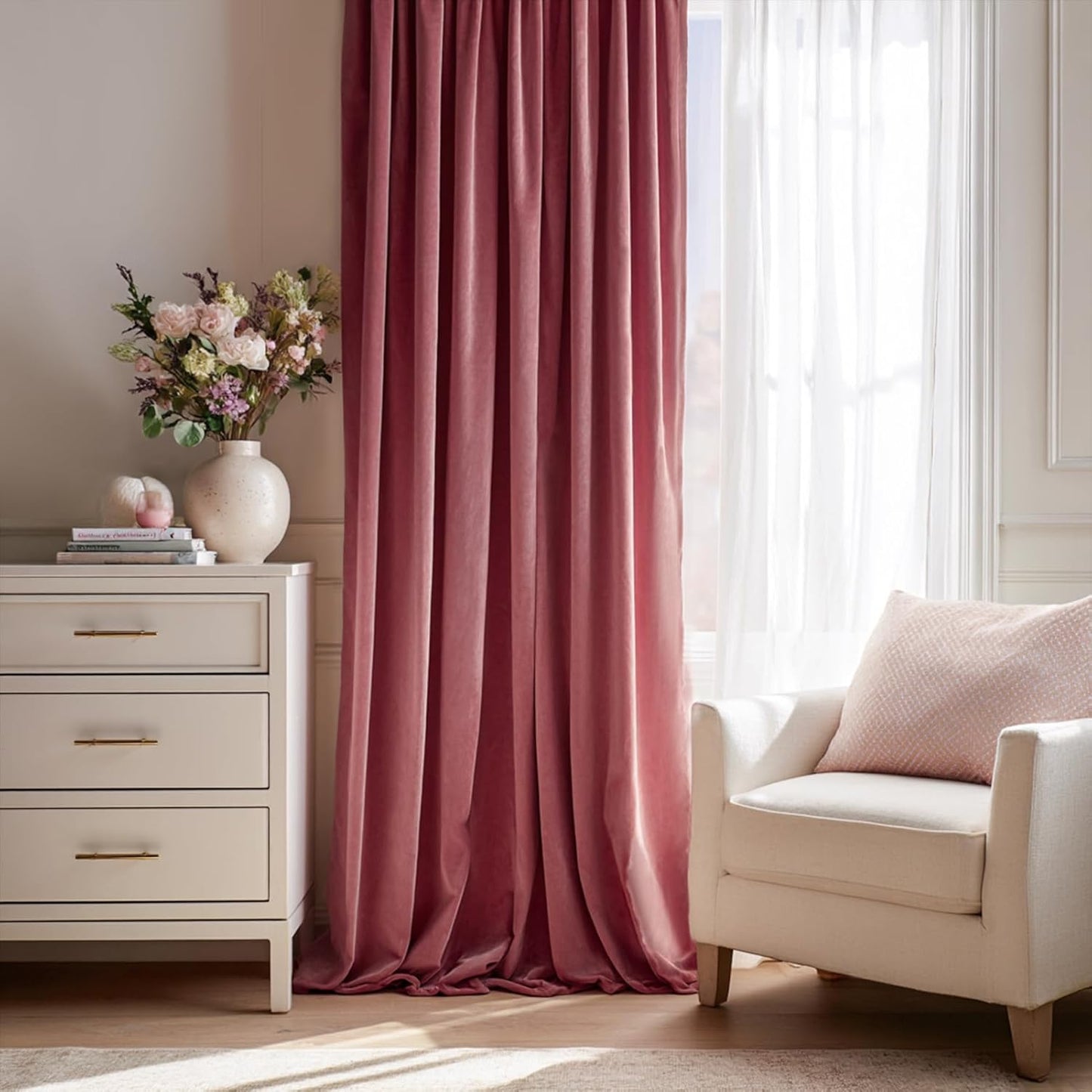 Cream Velvet Blackout Curtains 108", Set of 2