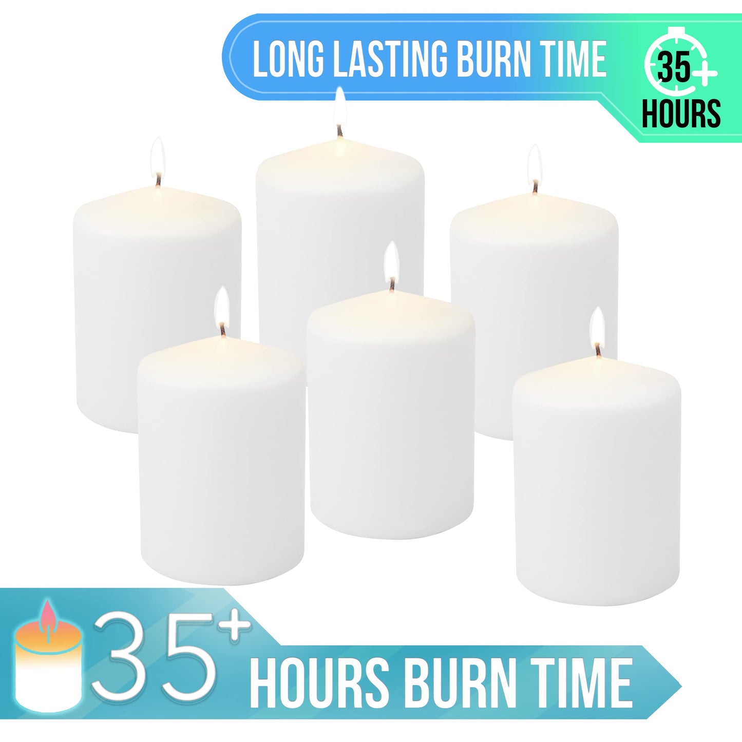 Stonebriar Unscented White Pillar Candles, 6-Pack, 3"x6"