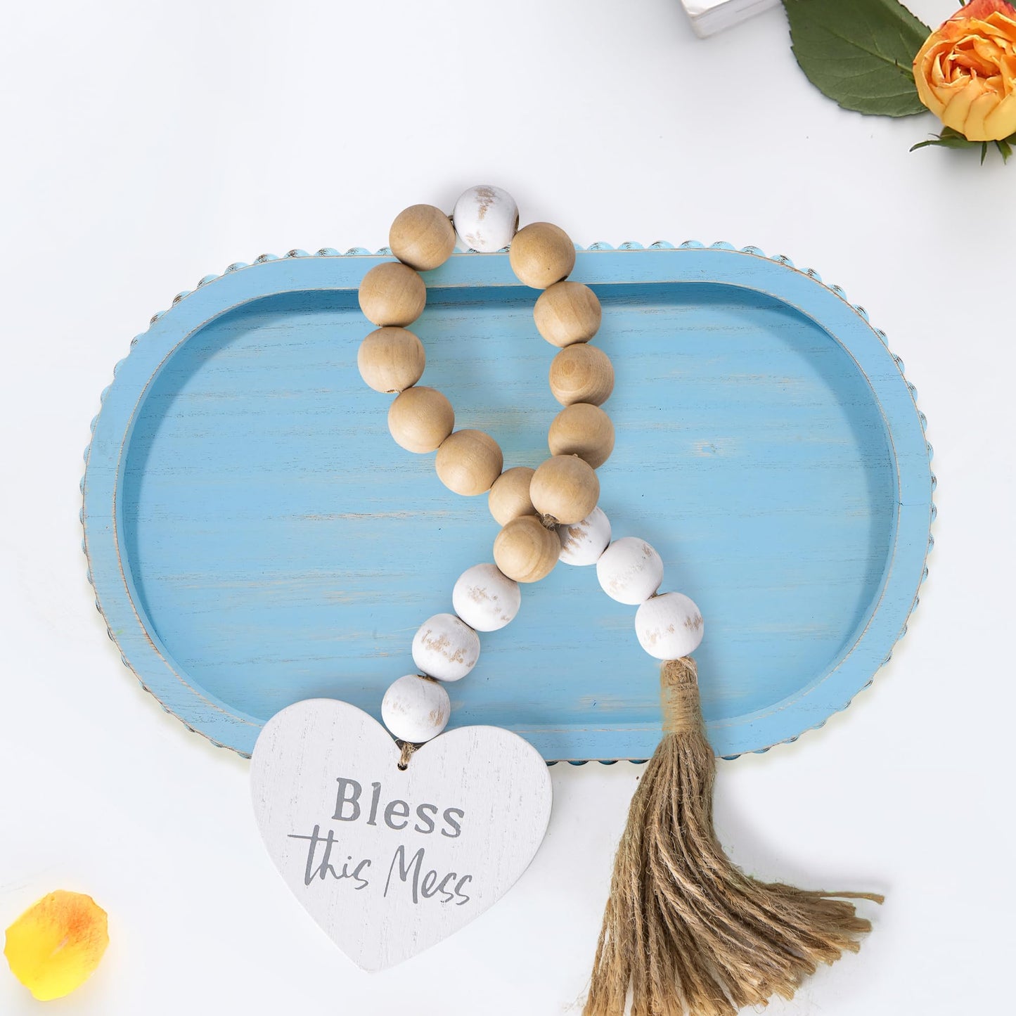 HPC Decor Round White Wood Tray, 12"