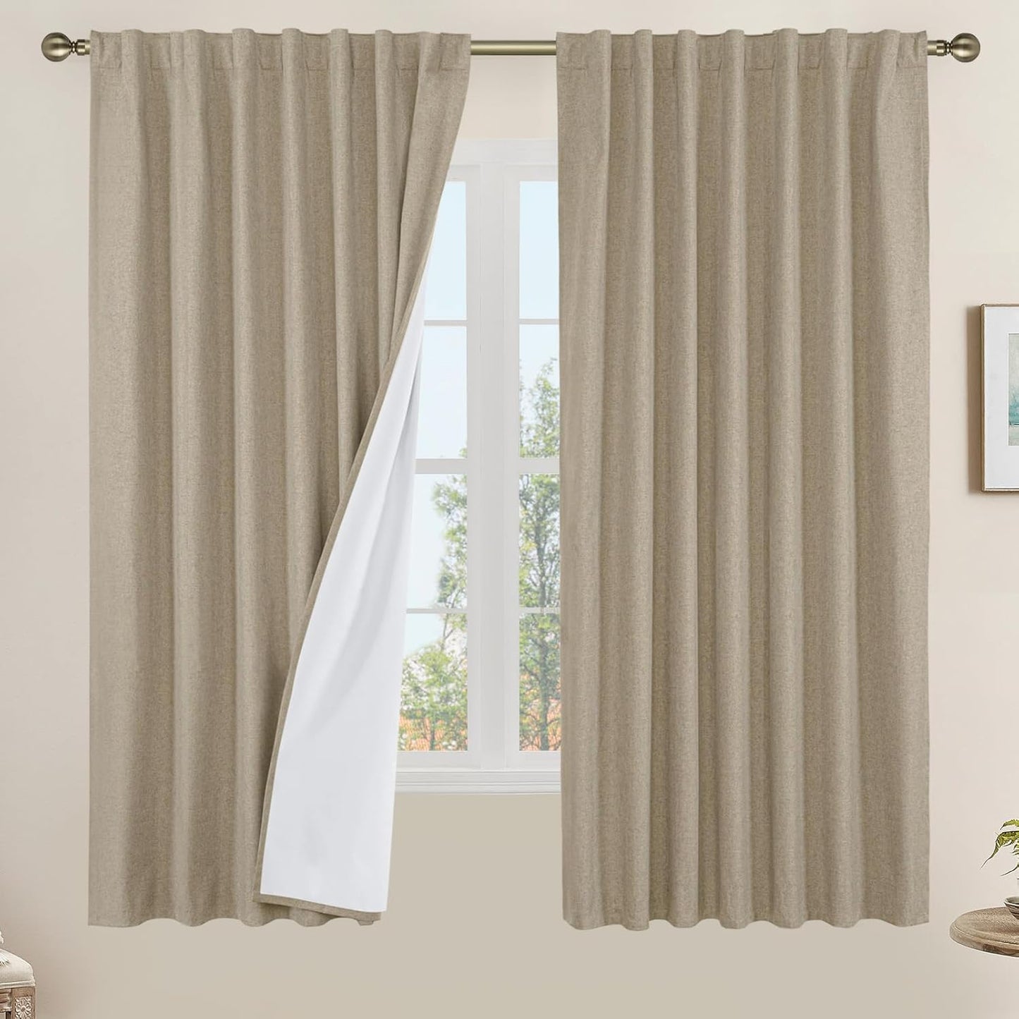 LAMIT Linen Blackout Curtains 60x84" Taupe, 2 Panels