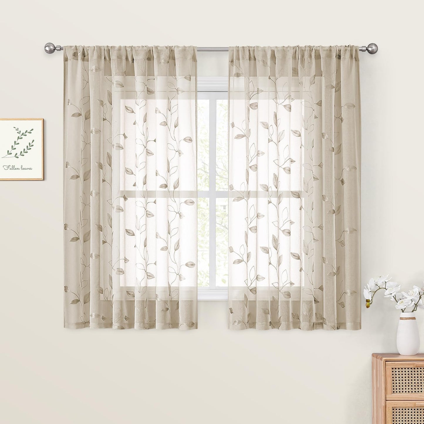 HOMEIDEAS Sheer Curtains 52x63" Green, 2 Panels