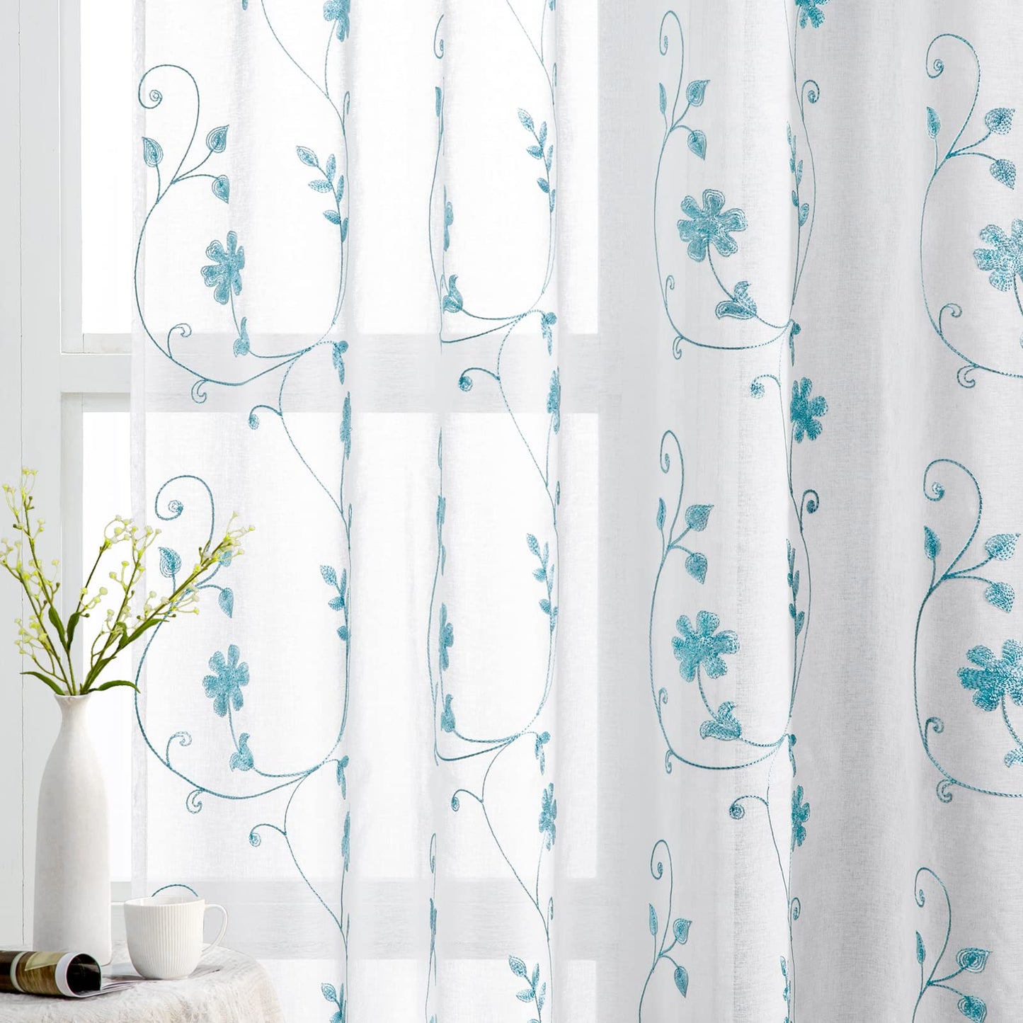 HOMEIDEAS Sheer Curtains 52x63" Green, 2 Panels
